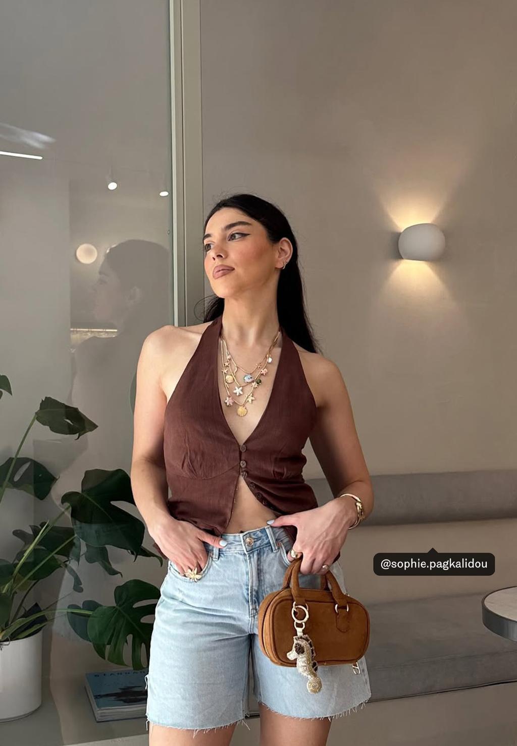 Top halter botones con lino