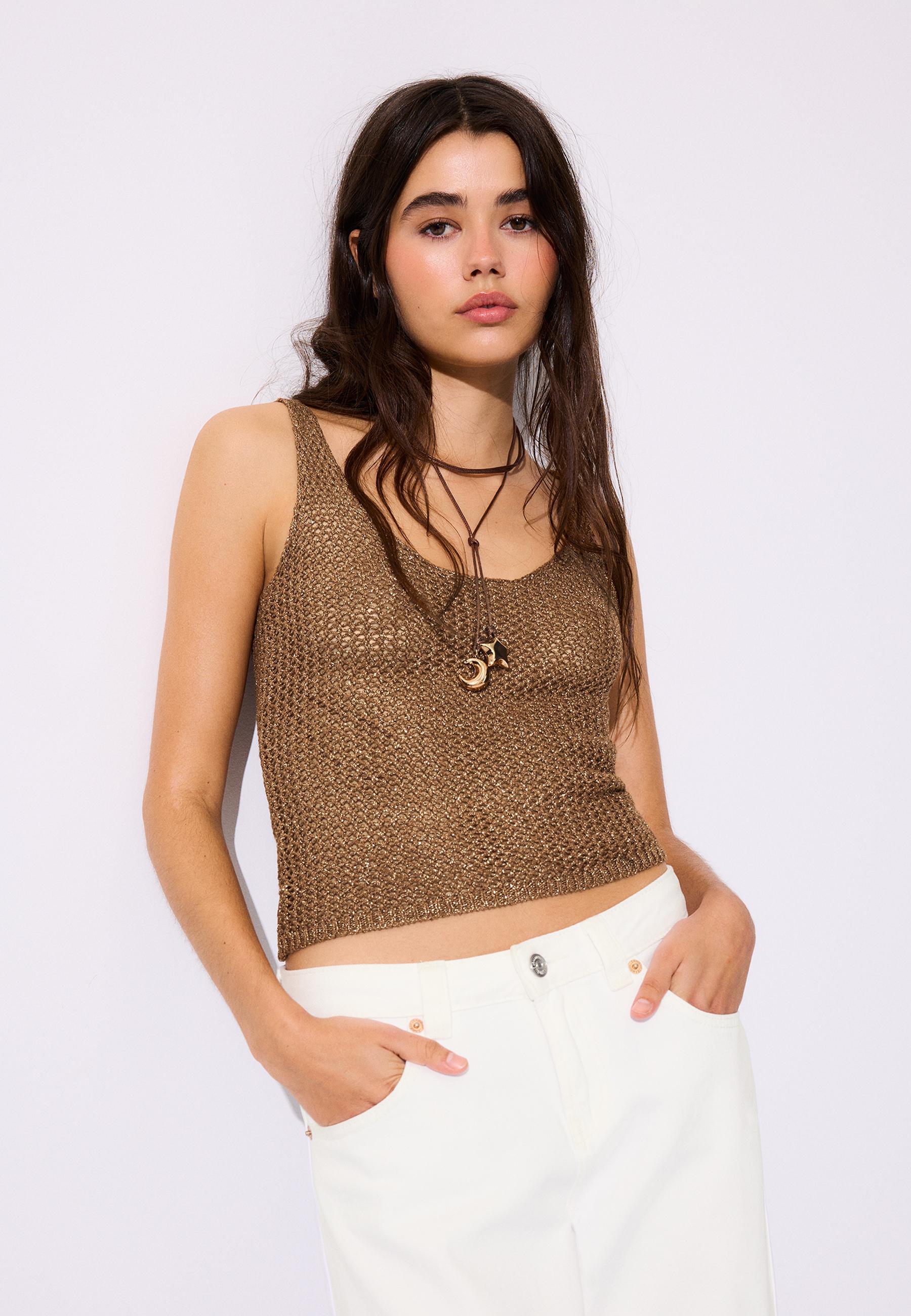 Metallic knit top — Brown