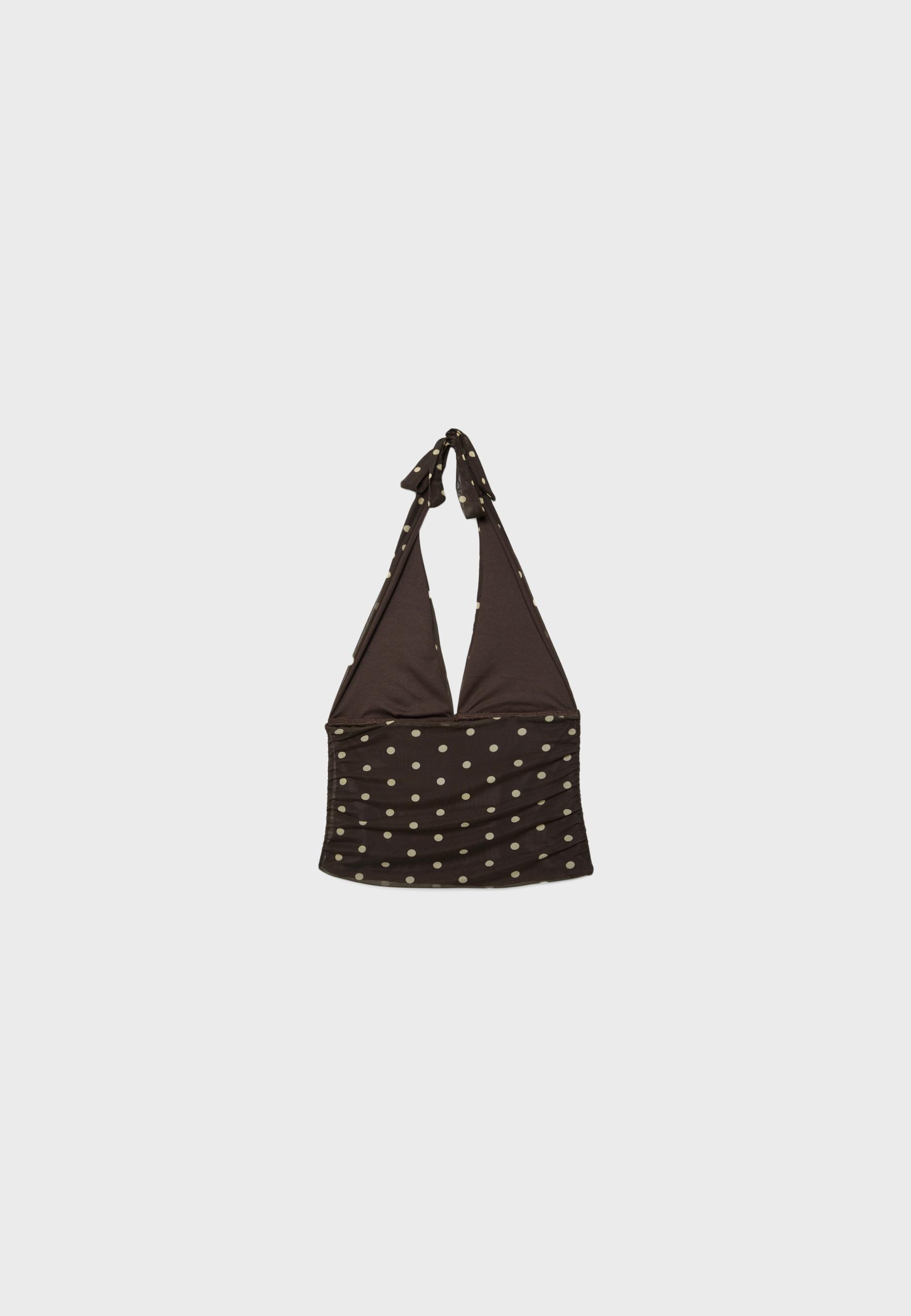 Polka dot mesh halter top — Brown