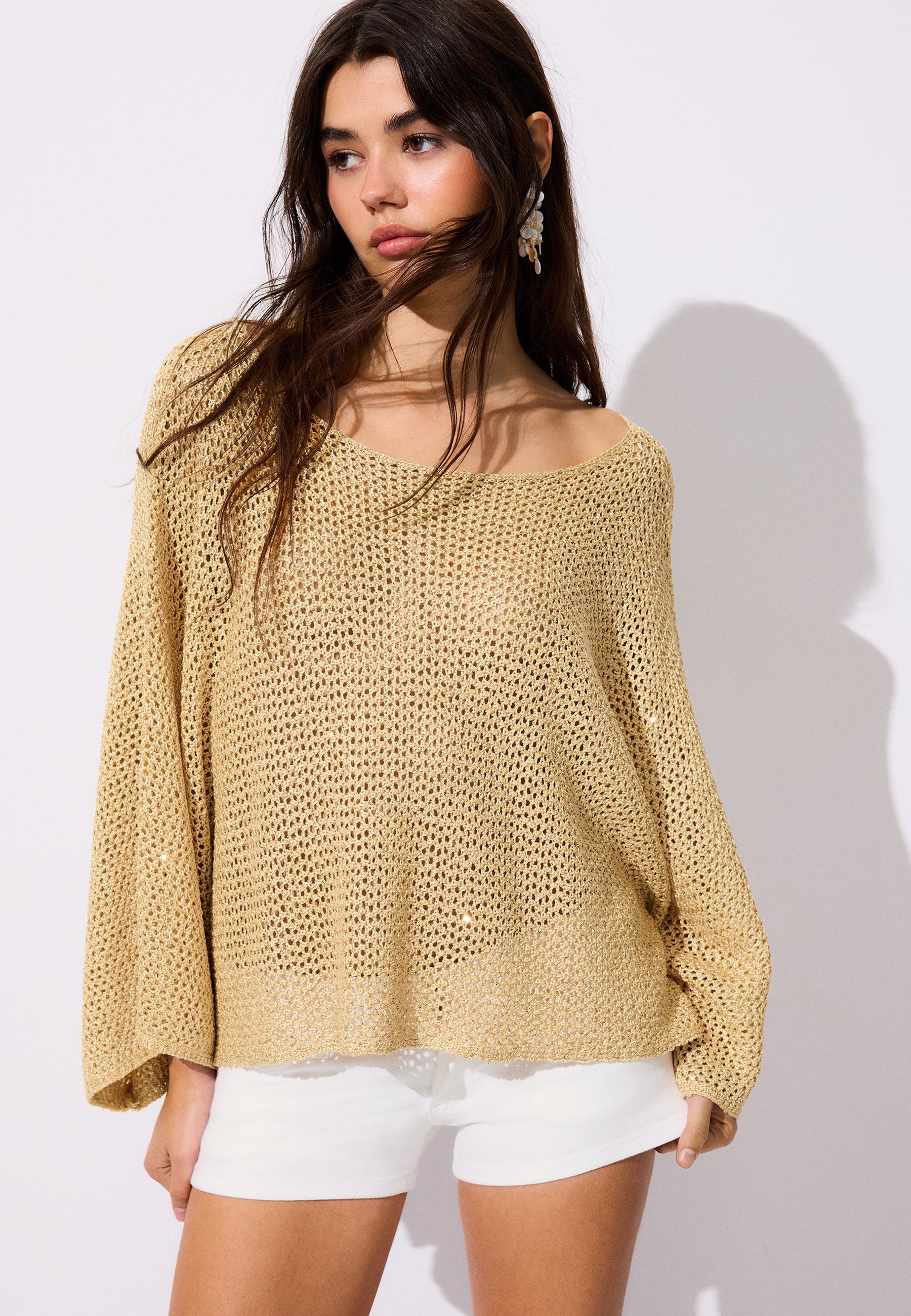 Shimmery knit cape — CORN YELLOW
