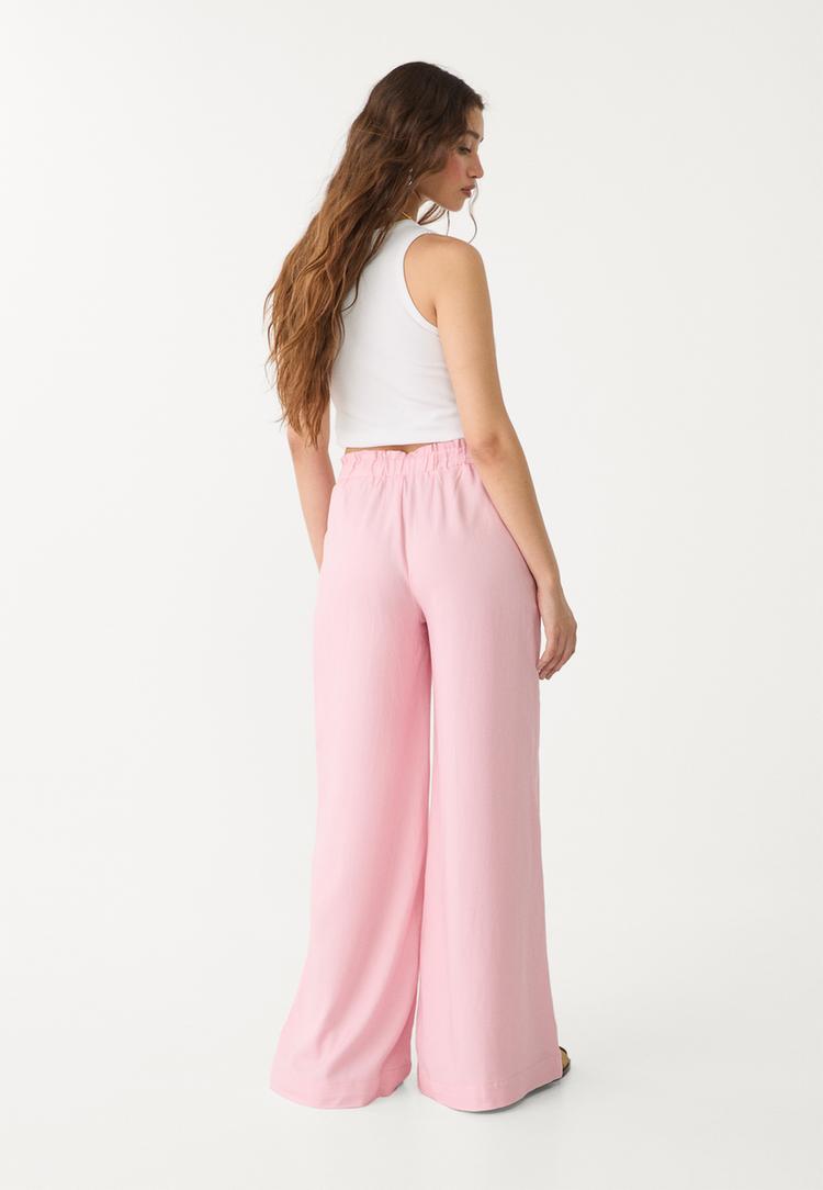 pantalon palazzo fluido con lino