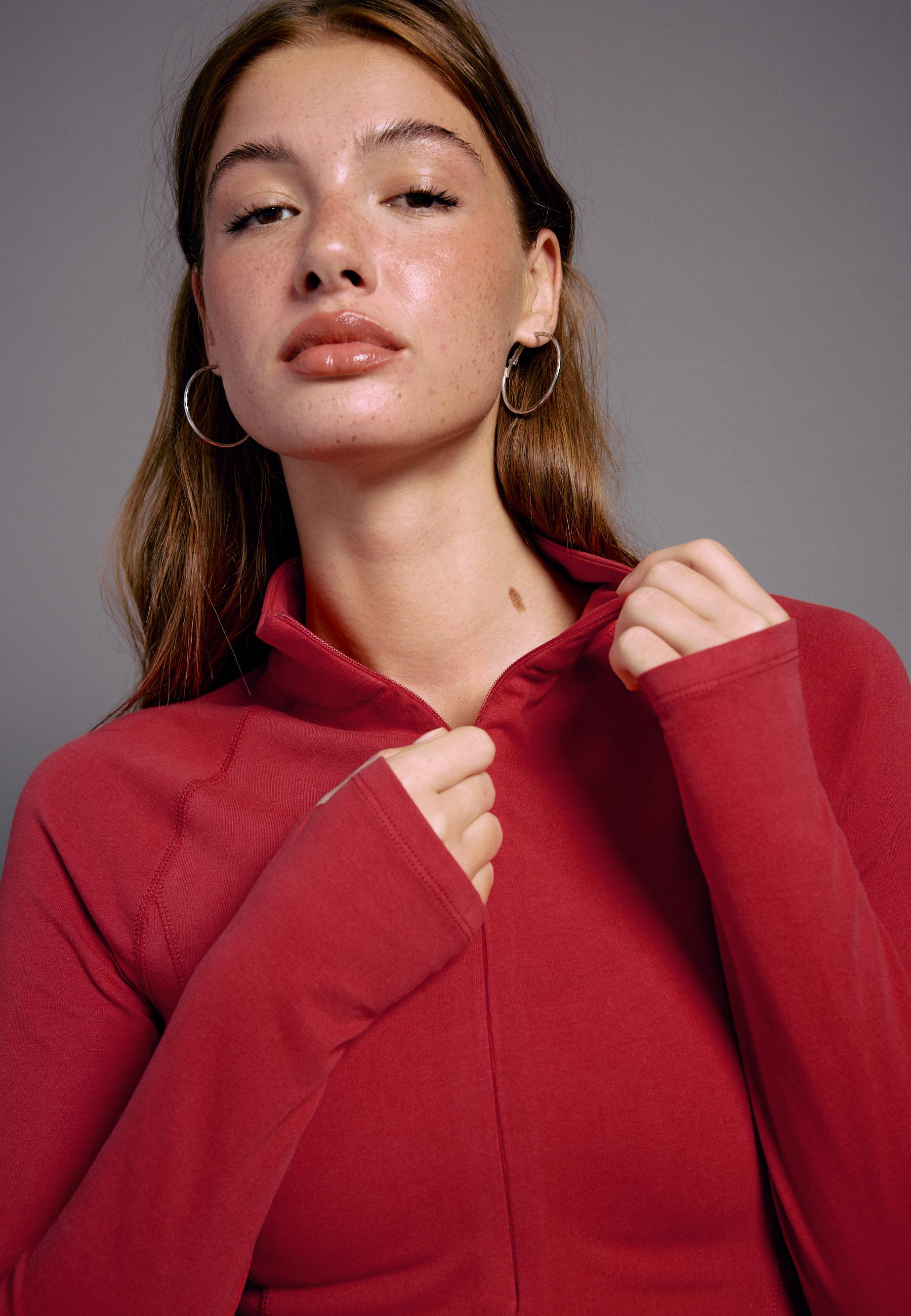 Long sleeve quarter-zip running top — Red