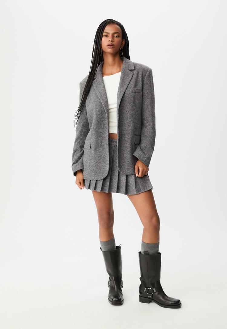 Stradivarius Oversize Σακάκι Ψαροκόκαλο Γκρι S