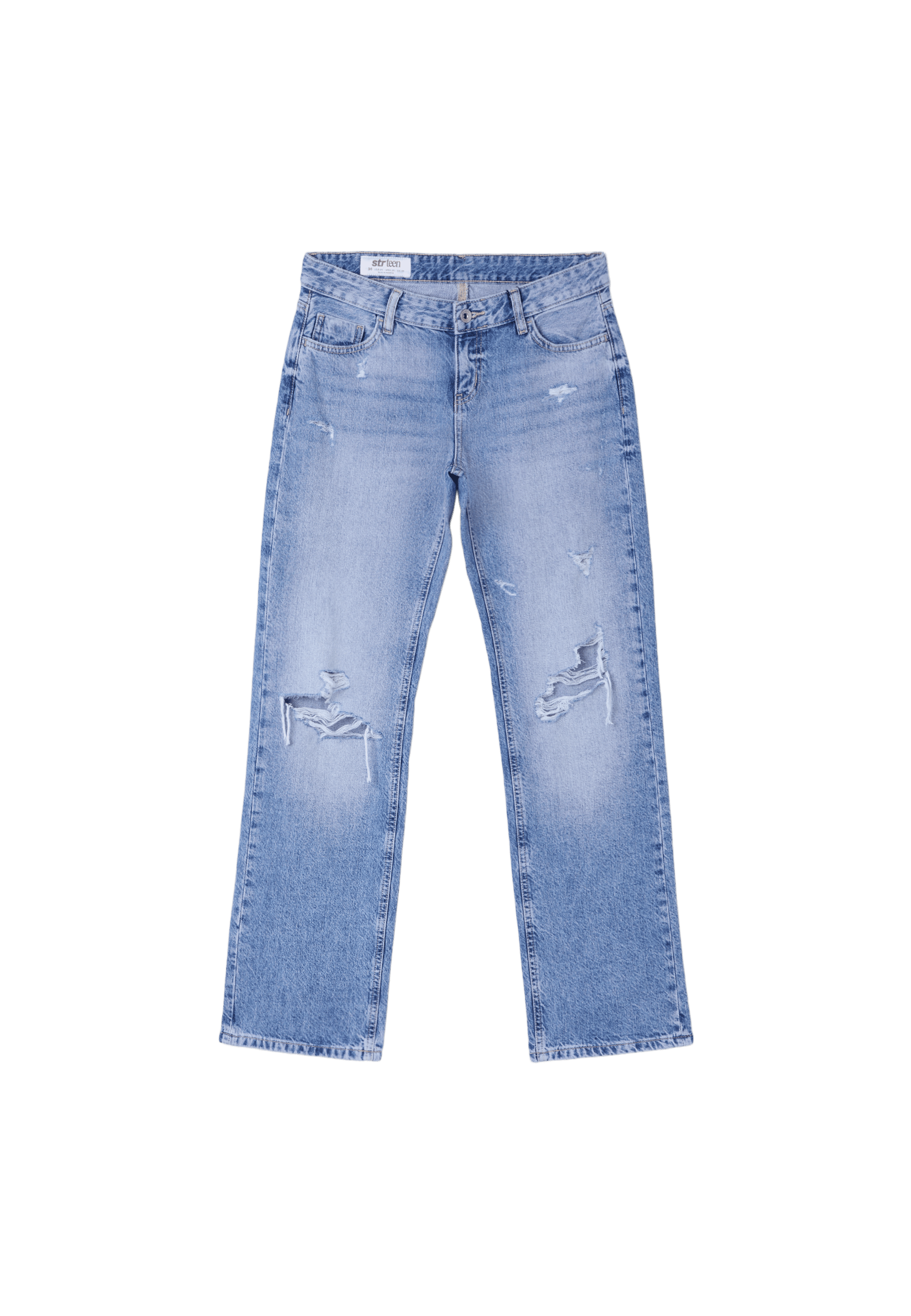 Low-rise ripped straight jeans — MEDIUM LIGHT BLUE DENIM