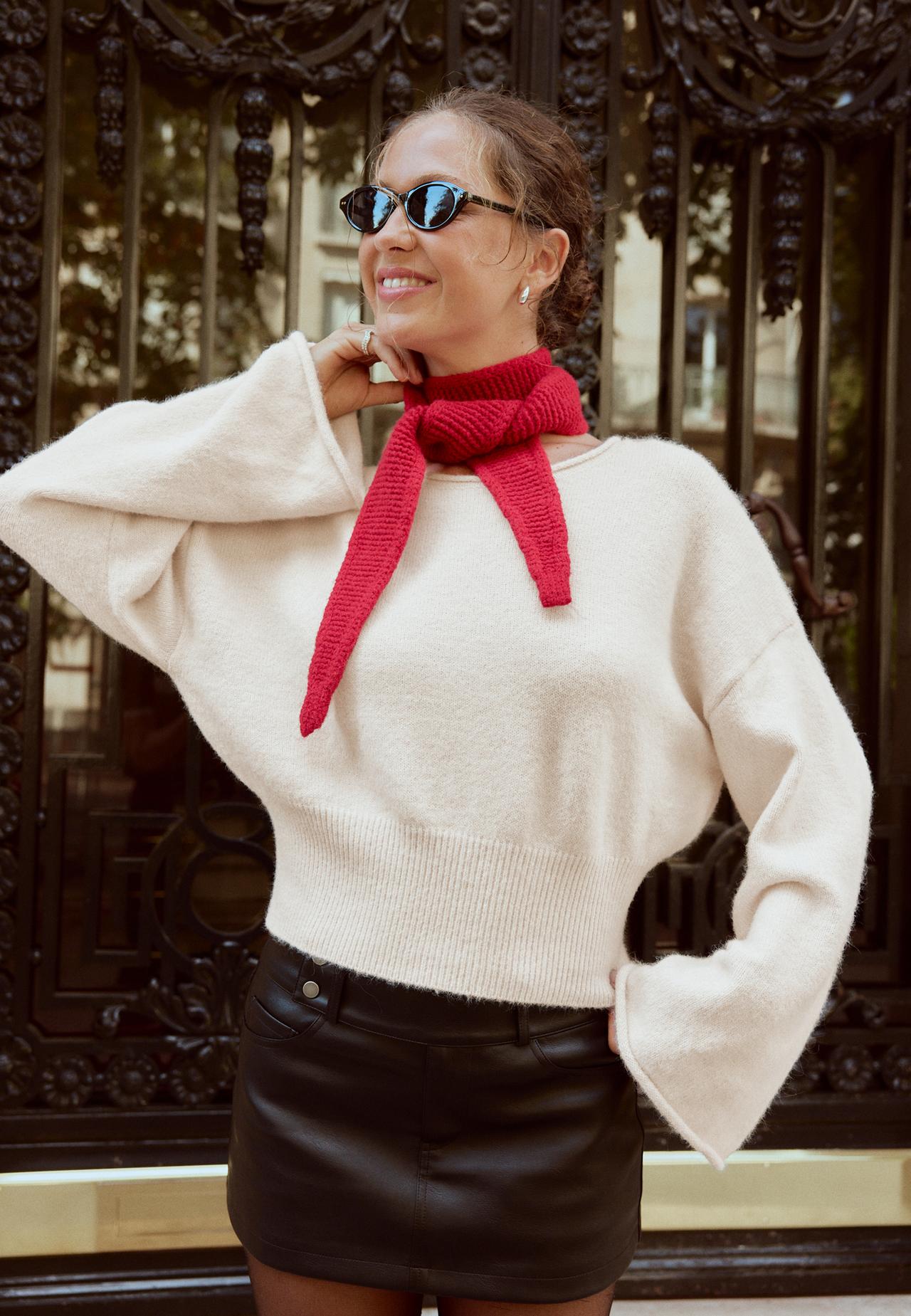 Soft knit sash-detail jumper — Stone