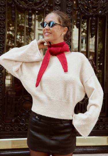Soft knit sash-detail jumper — Stone 1