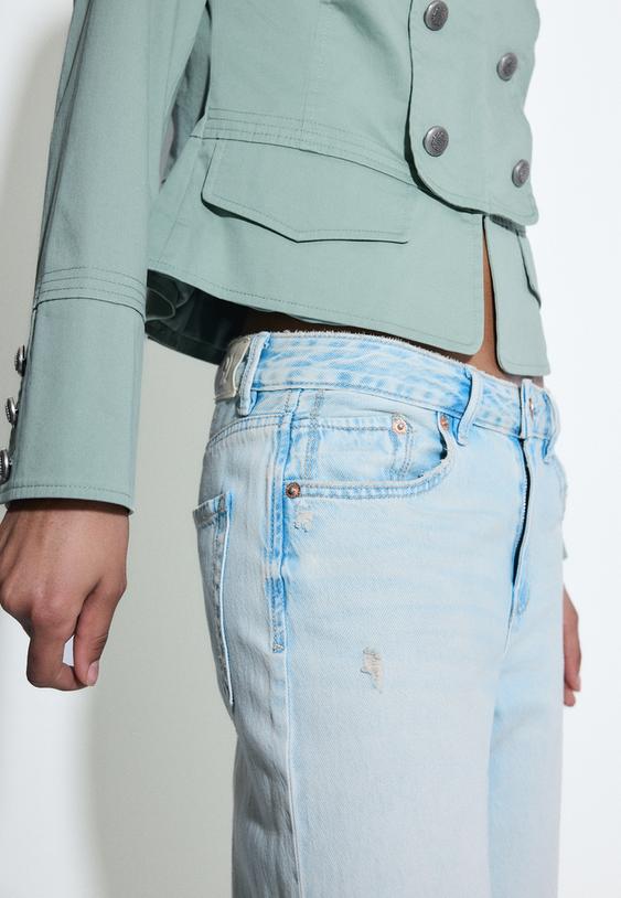 Stradivarius D91 Low-Rise Wide-Leg Jeans Medium Blue Denim 14