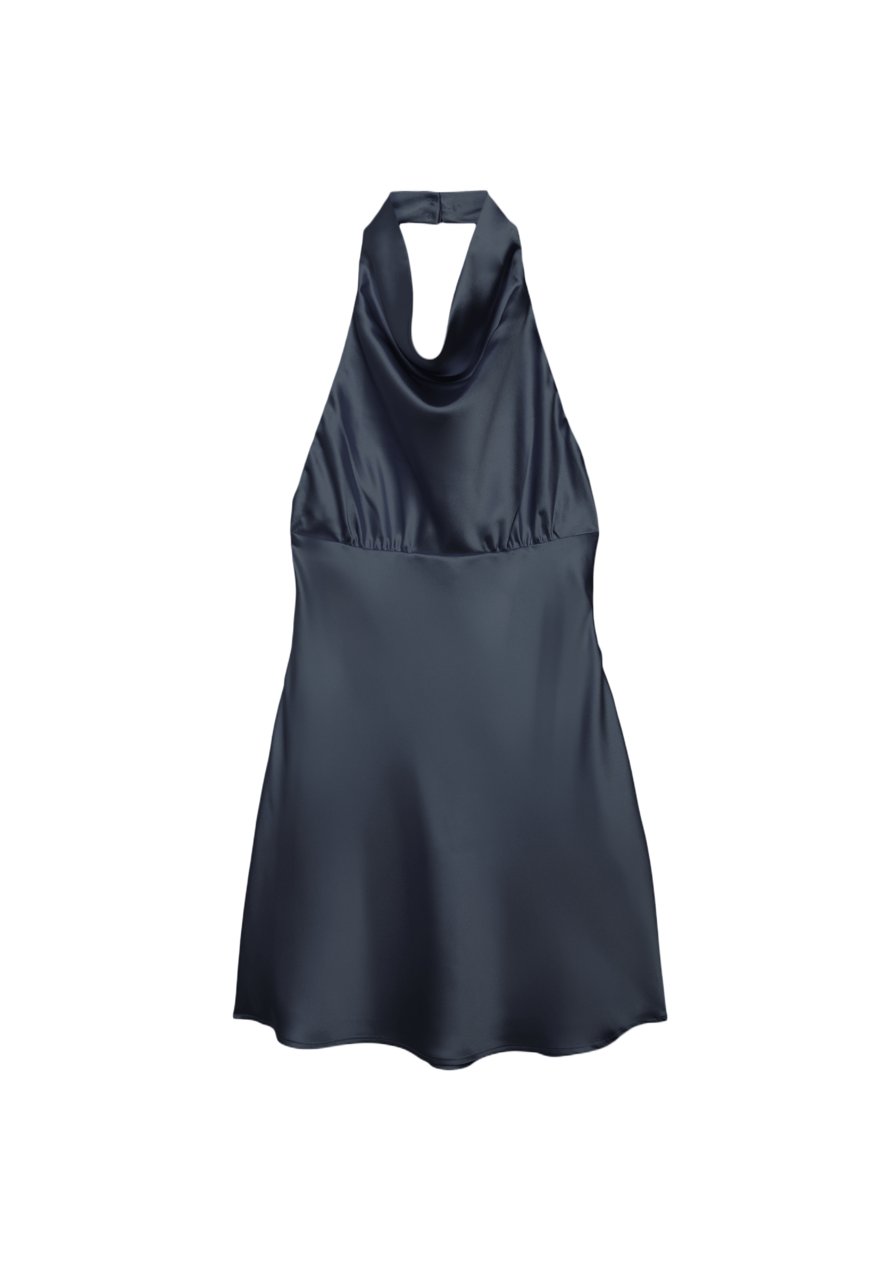 Short satin halterneck dress — Dark blue