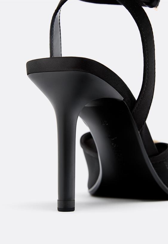 Stradivarius Heeled Mesh Sandals With Metal Detailing Black 7