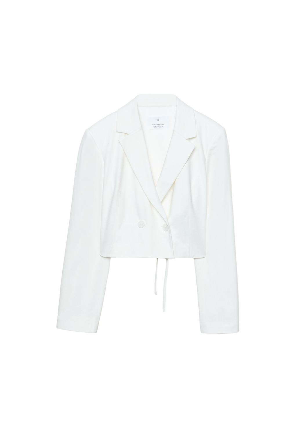 Keten karışımlı arkası bağcıklı crop blazer