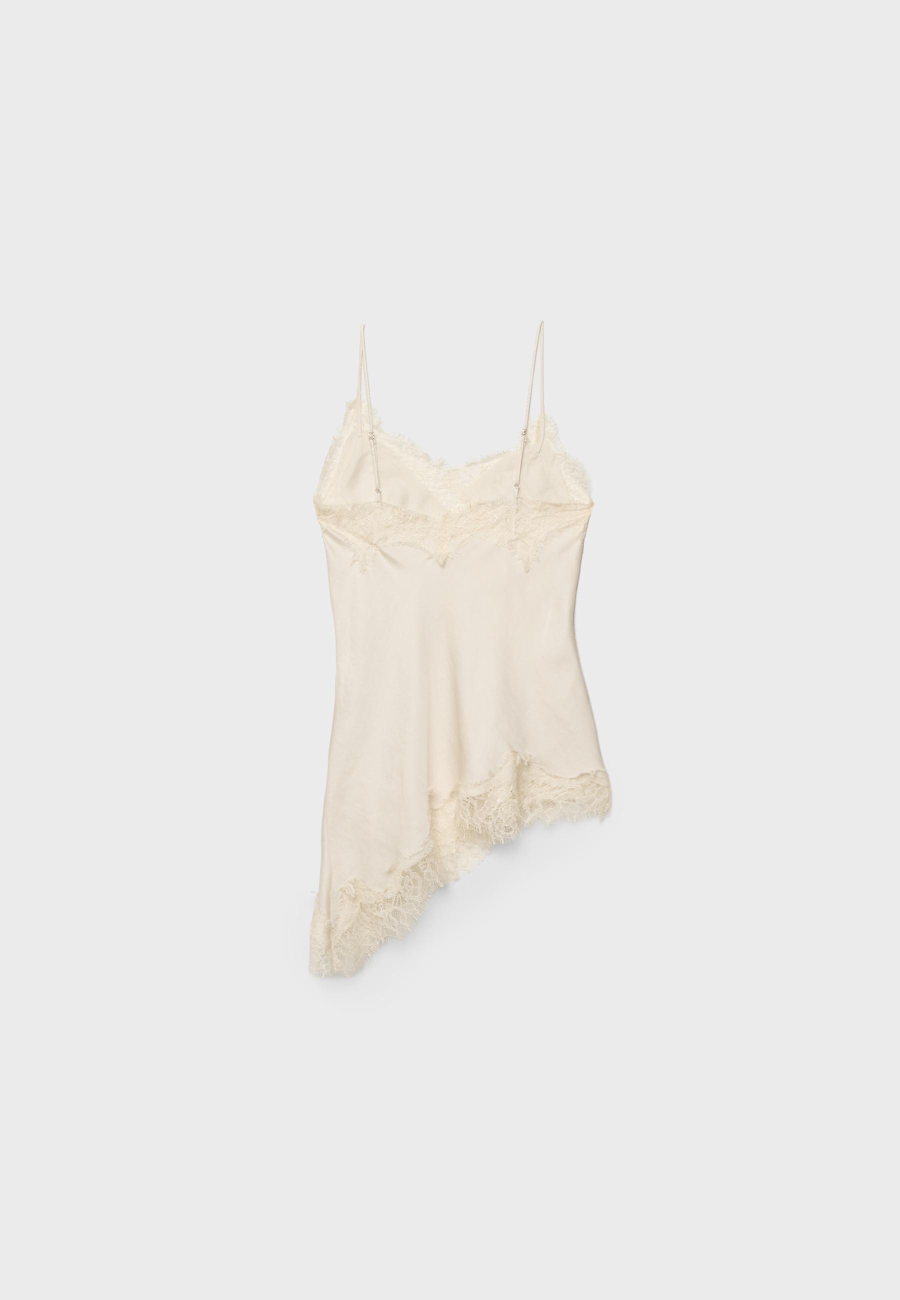 Asymmetric lace camisole top — Ecru
