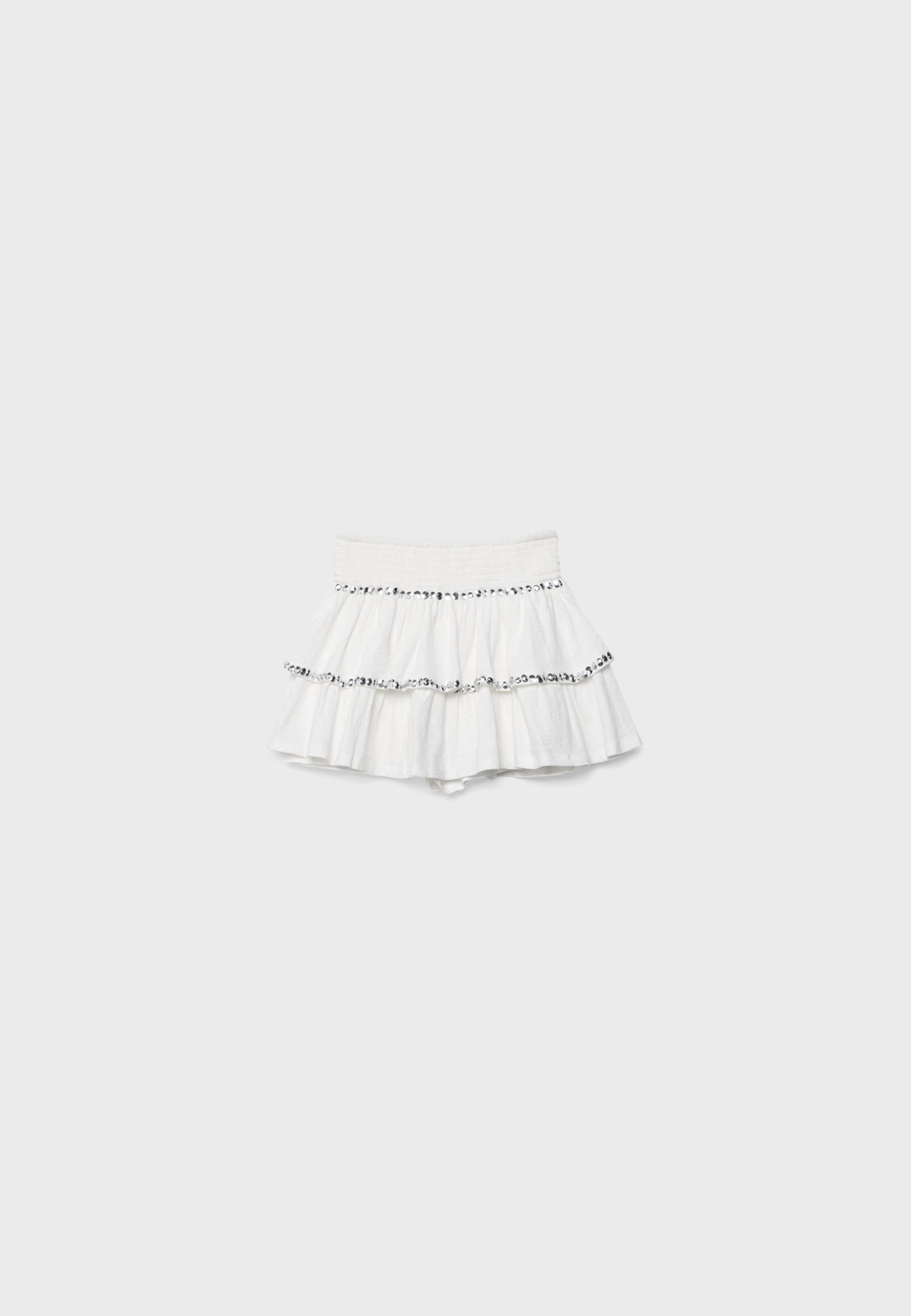 Studded ruffled mini skirt — Ecru