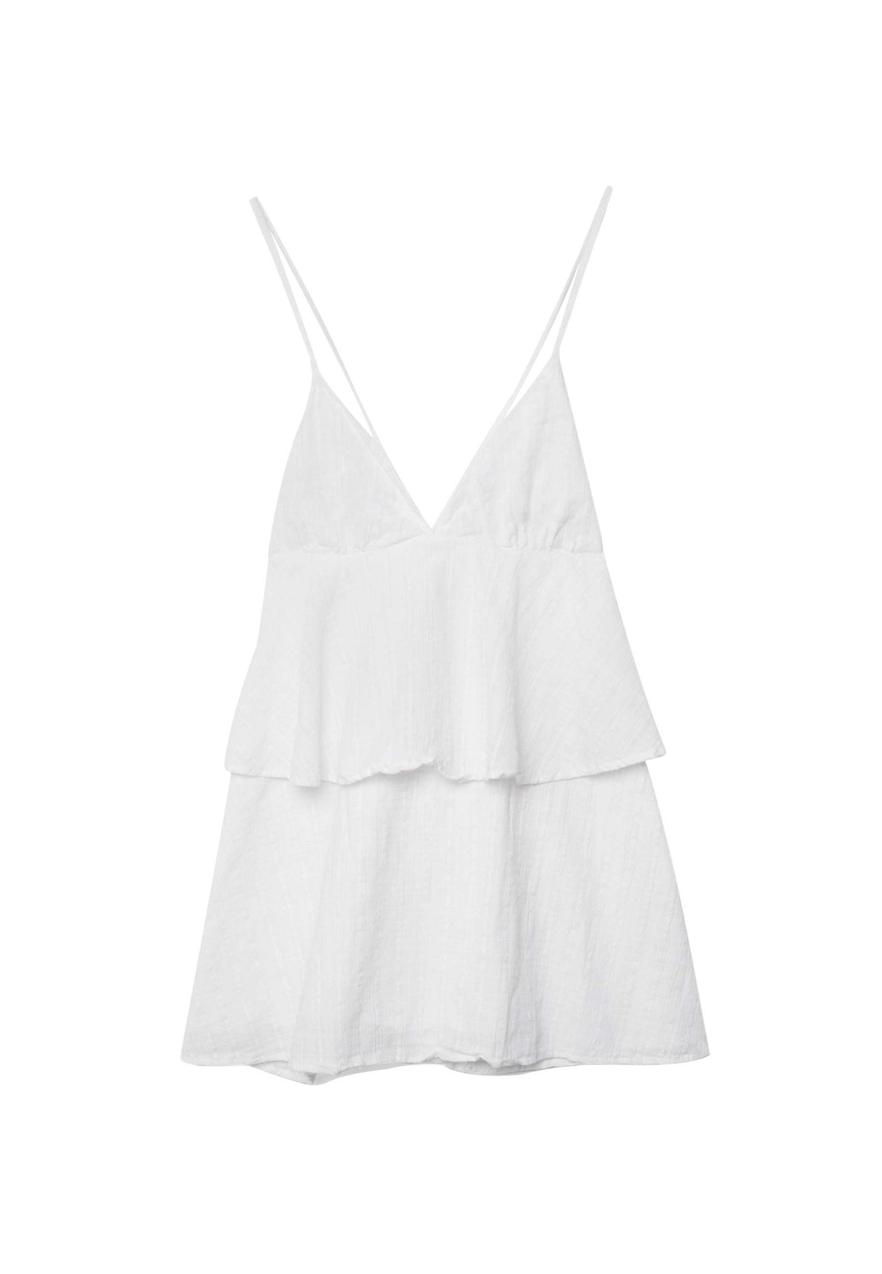 Short ruffled strappy dress — Ecru