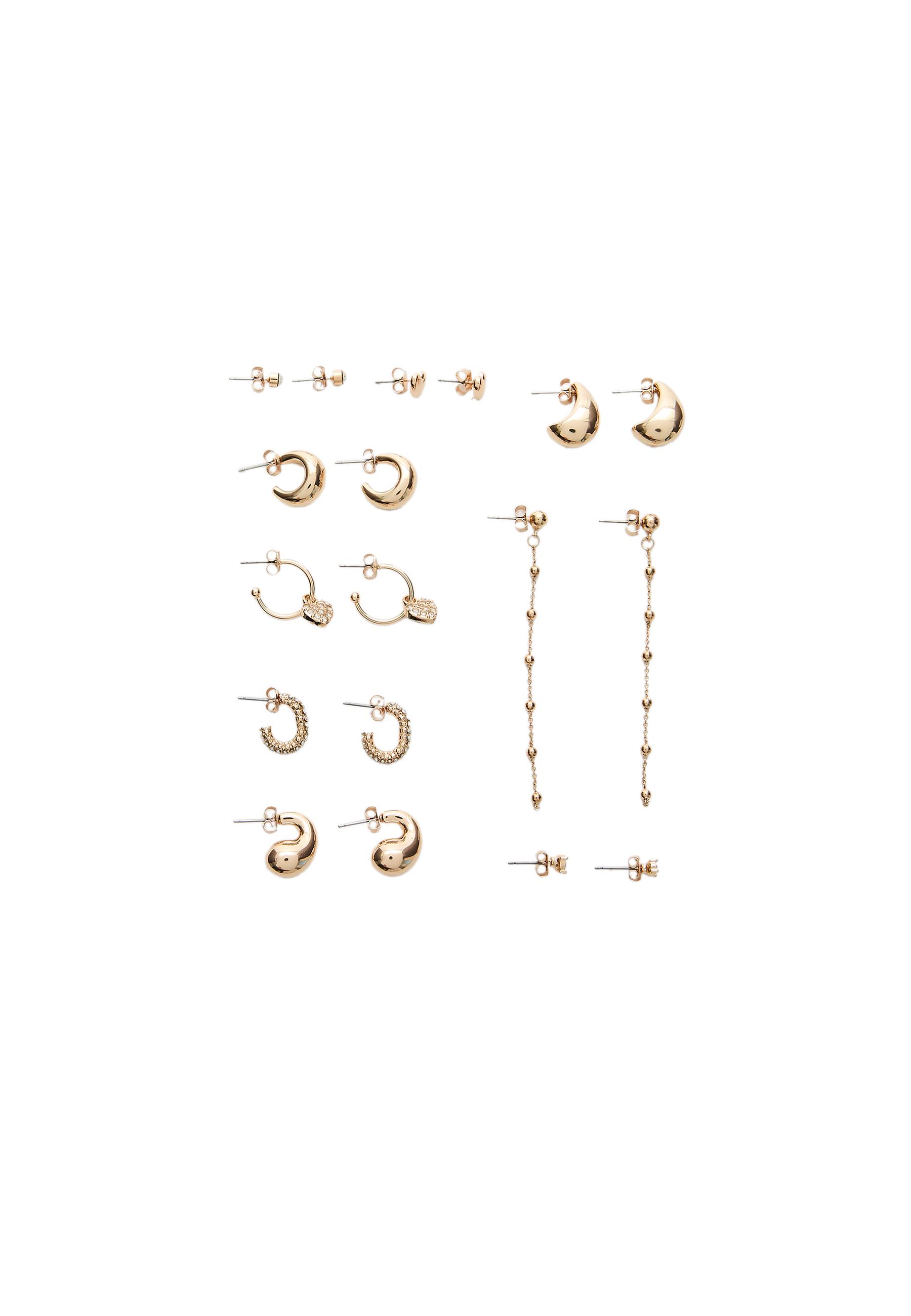 Set of 9 heart and hoop earrings — Gold