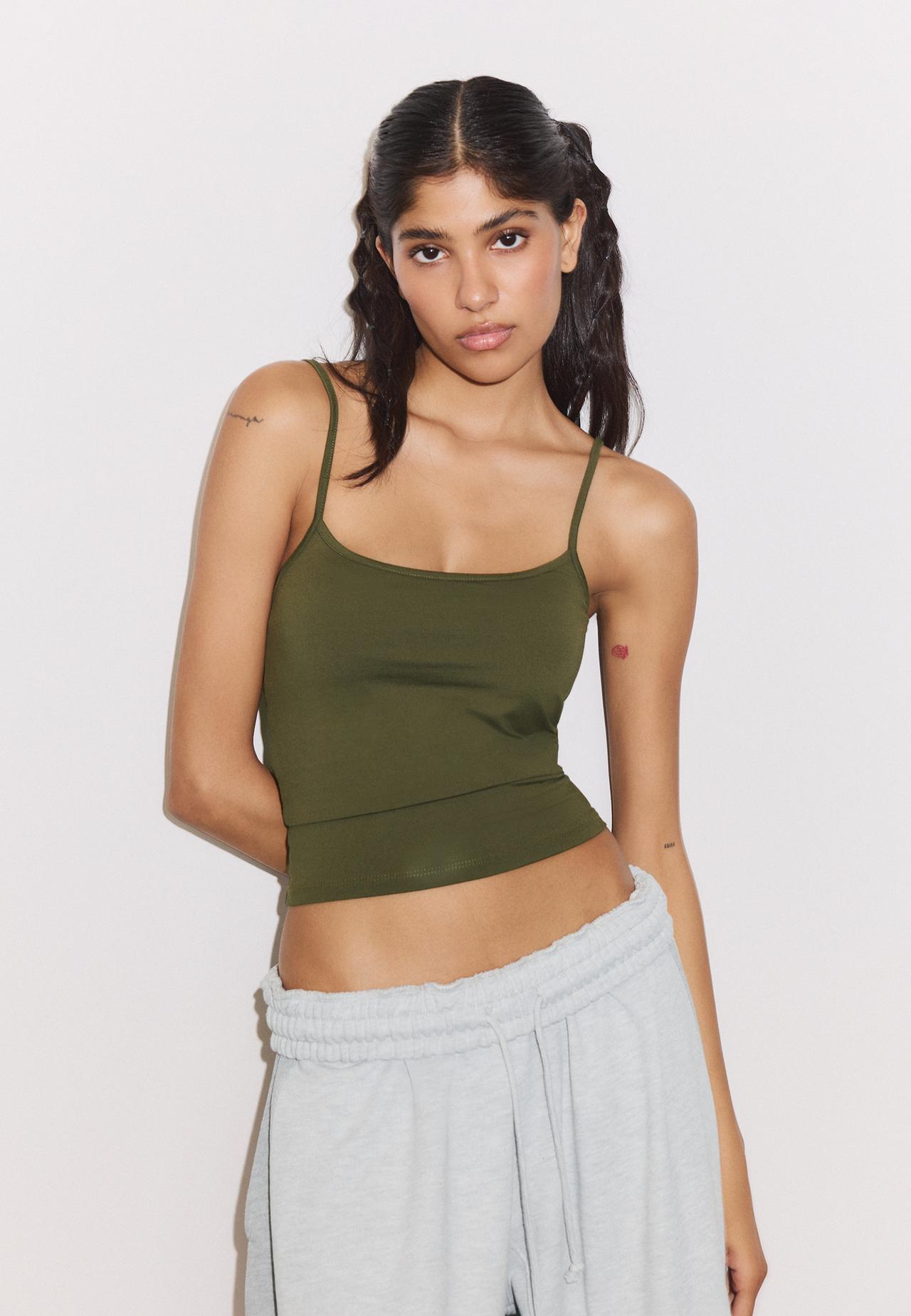 Polyamide strappy top — Khaki