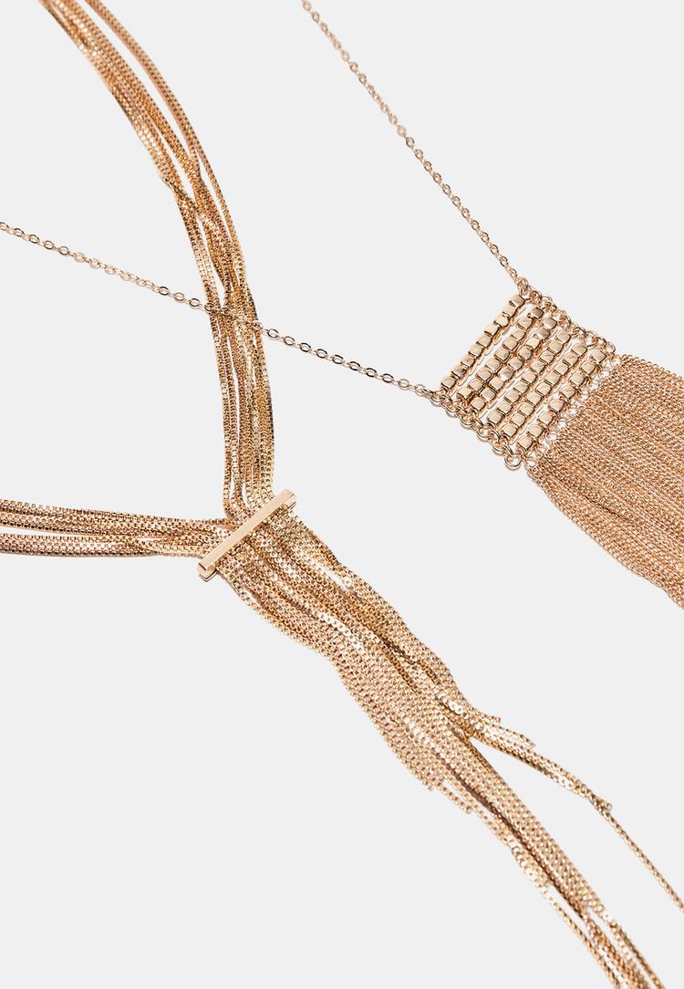 Stradivarius Σετ 2 Κολιέ Μάξι Μακρύ Χρυσαφί Os φωτογραφία