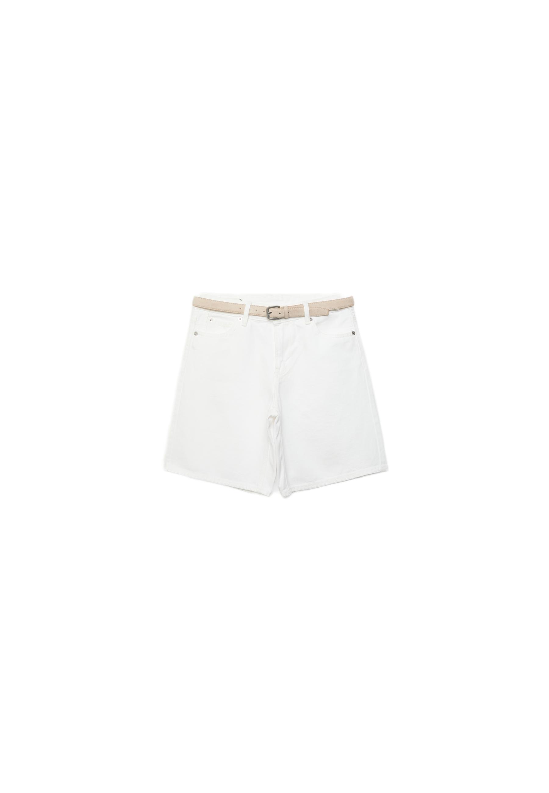 Denim Bermuda shorts with belt — White