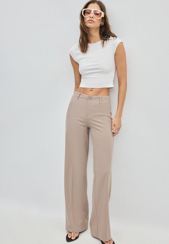 Stradivarius Wide-Leg Trousers Beige 8