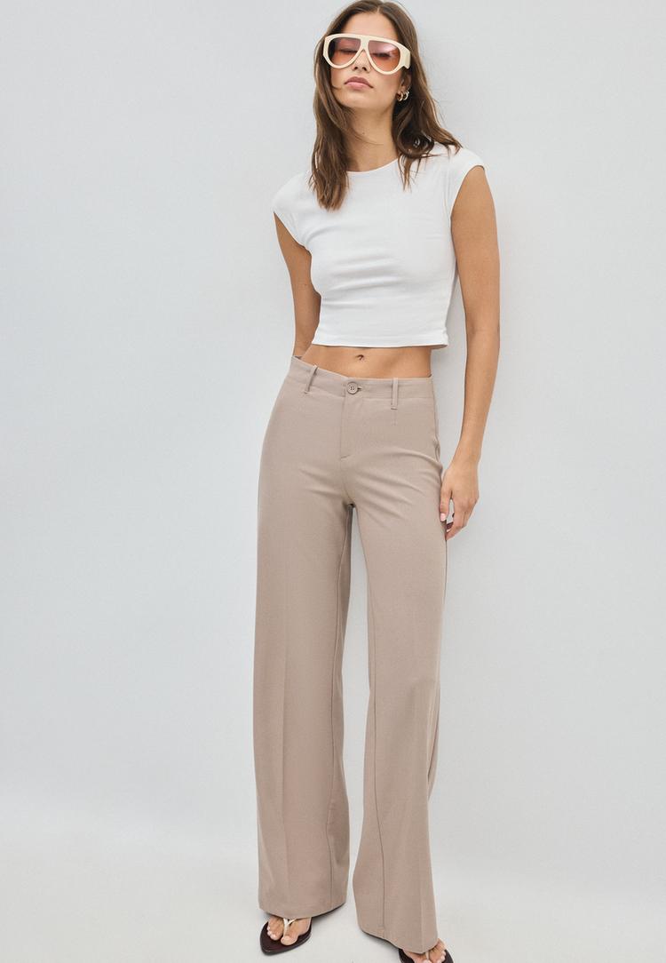 Stradivarius Broek Met Wijde Pijpen Beige 44
