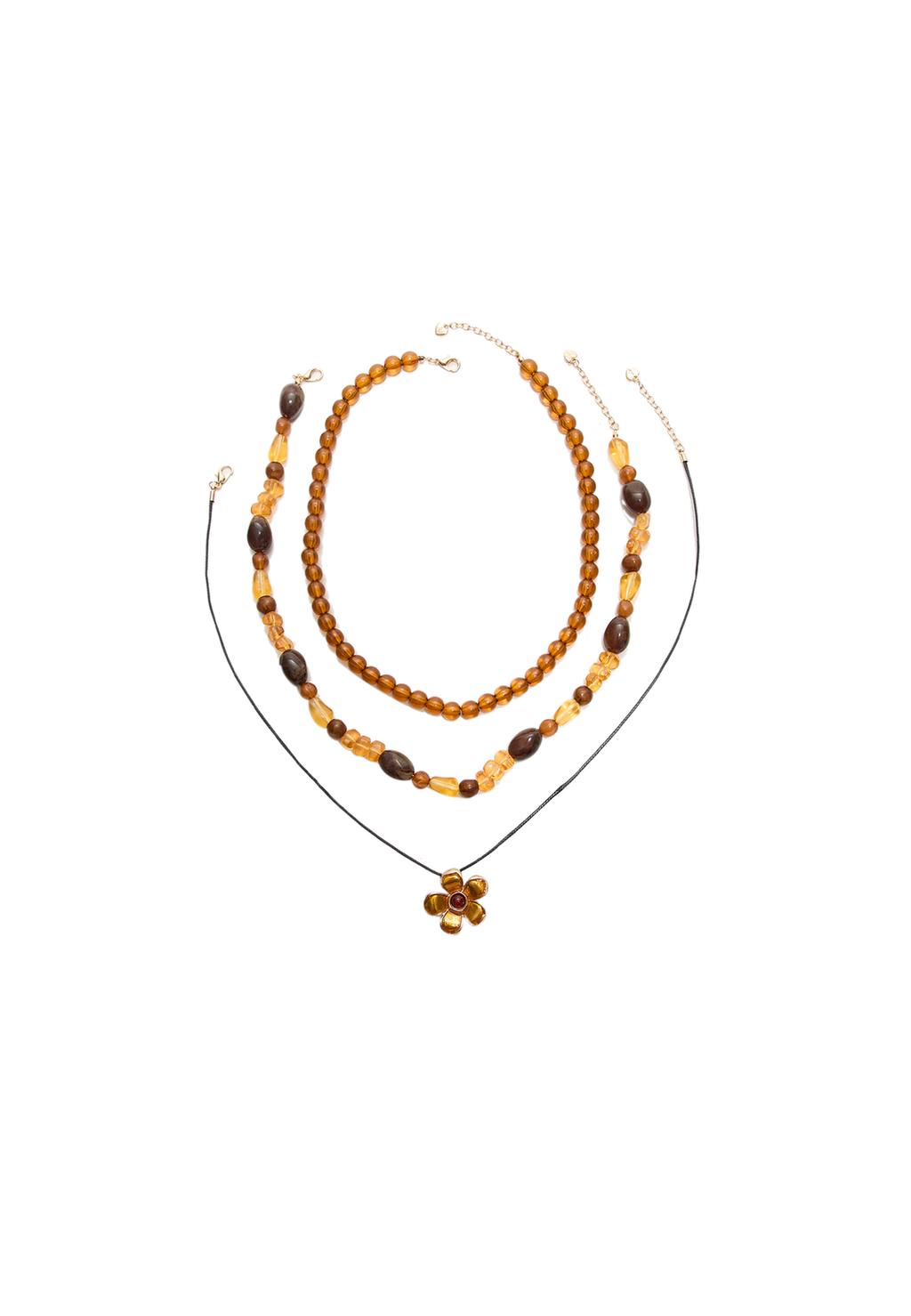 Set 3 collares abalorios y flor