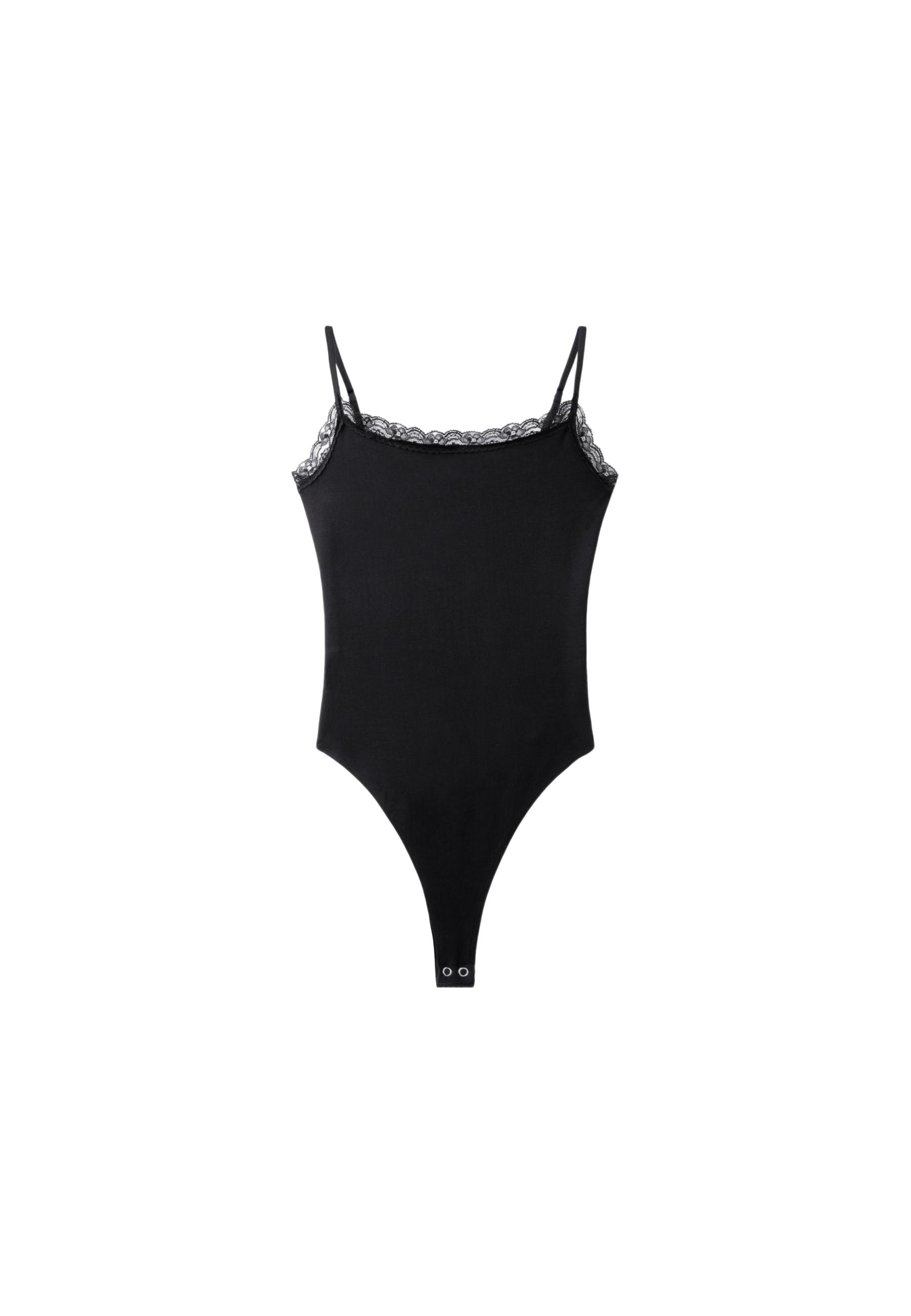 Bodysuit with blonde lace detail — Black (alternate view)