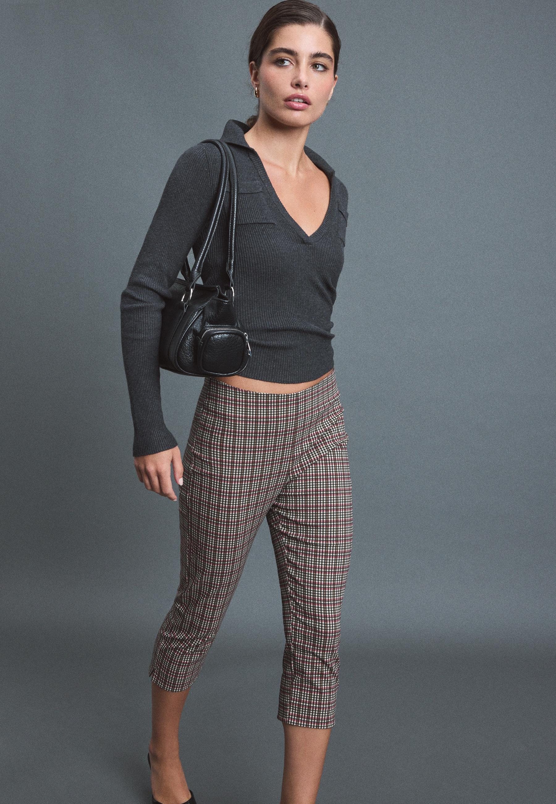 Check print capris — Ecru