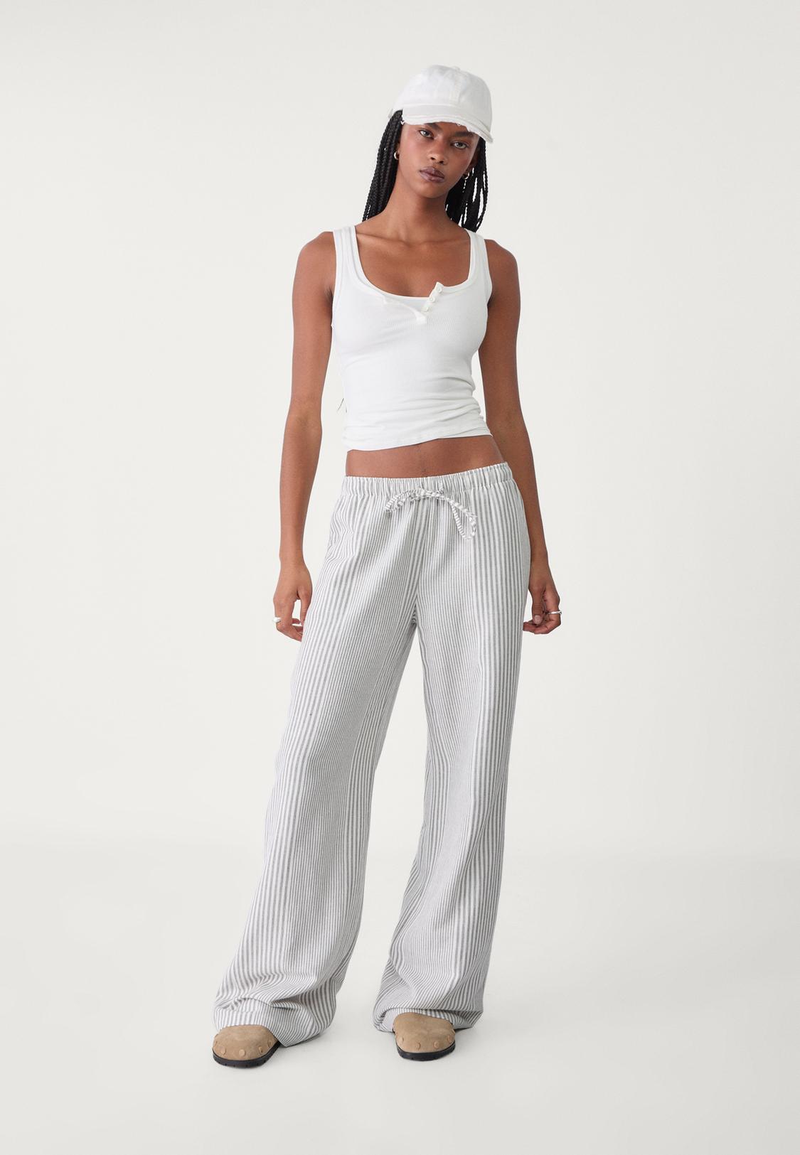 Blanco Pantalones De Lino Mujer 2020 Blanco Pantalones Fluidos