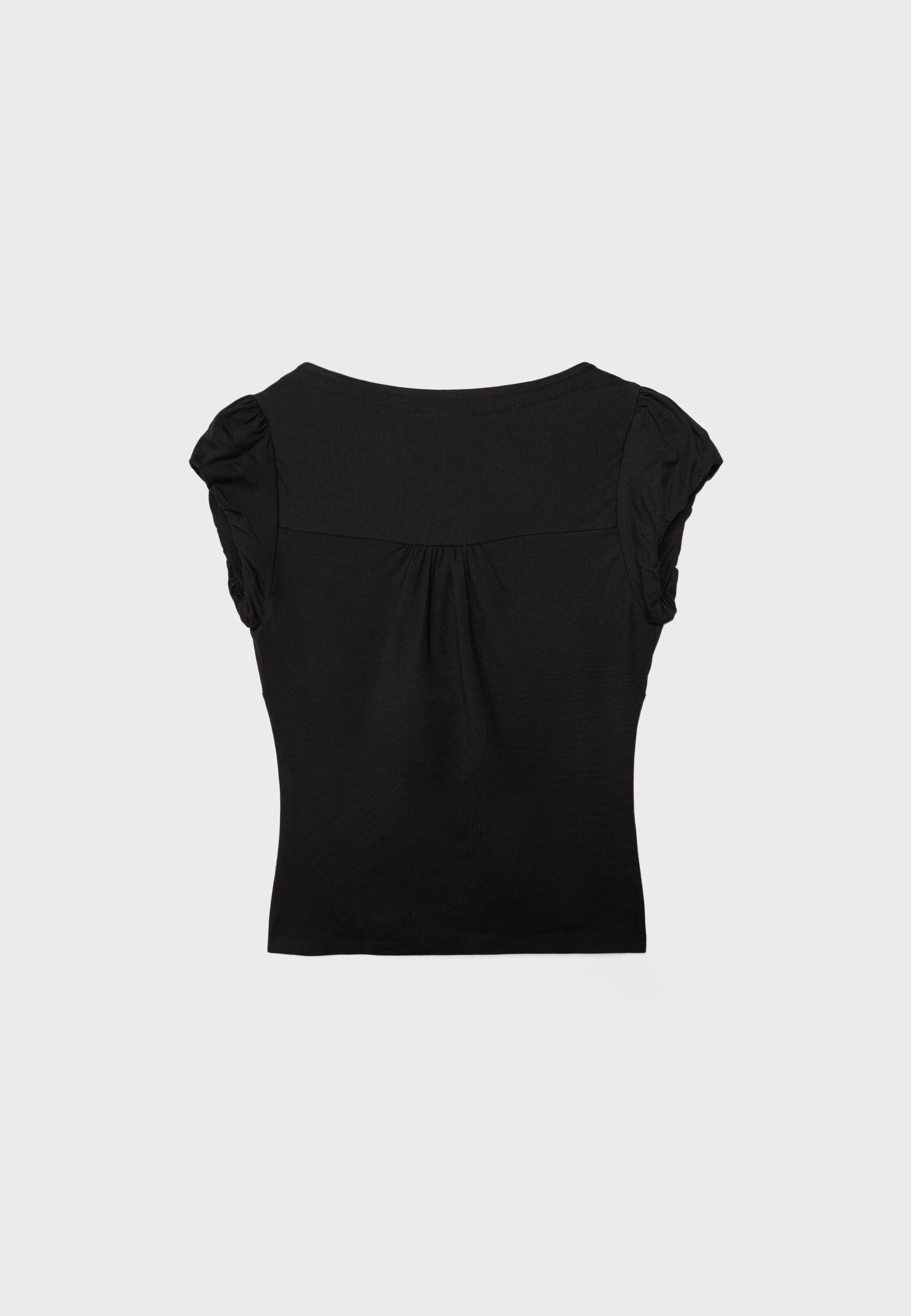 Gathered short sleeve shirt — Black
