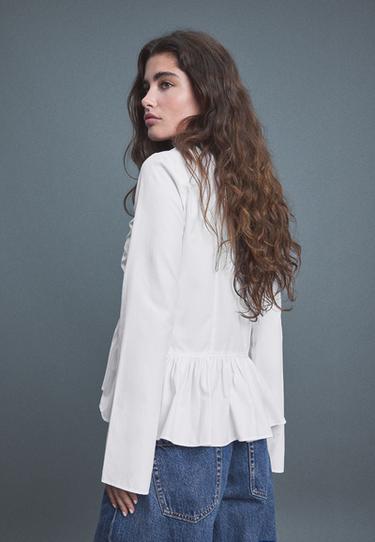 Gathered poplin shirt — White 5