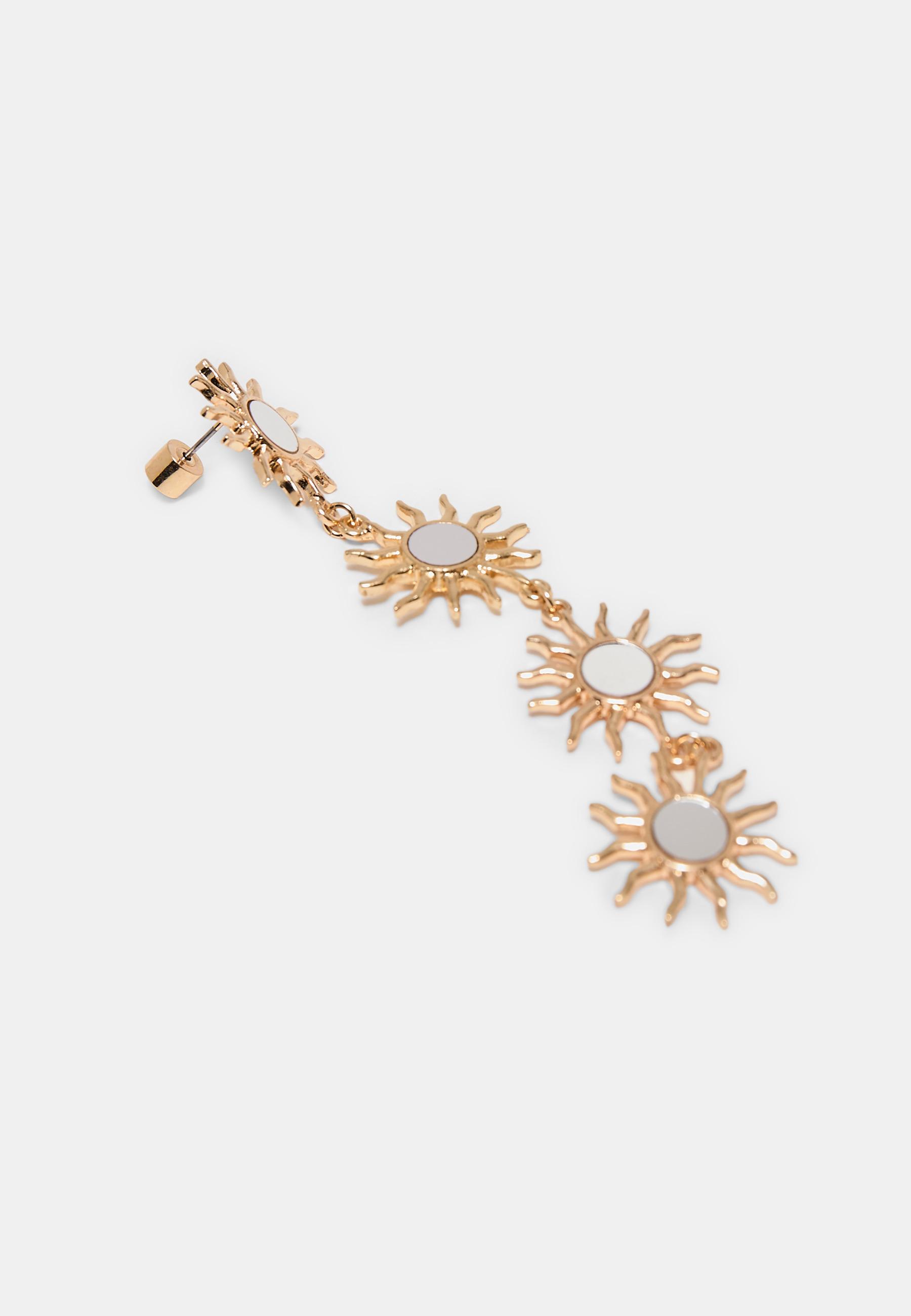 Long sun mirror effect earring — Gold