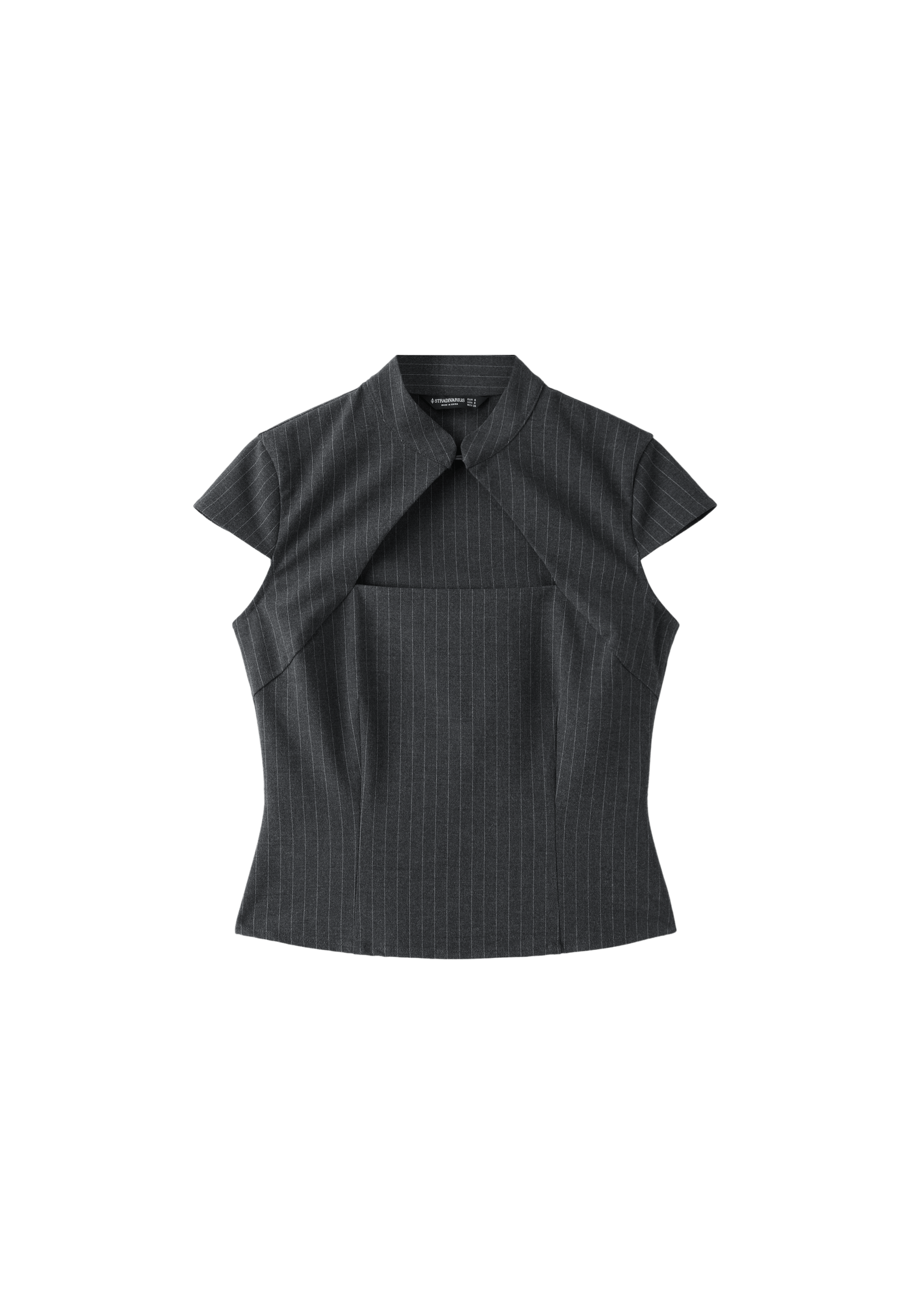 Striped cut-out short sleeve shirt — Dark grey