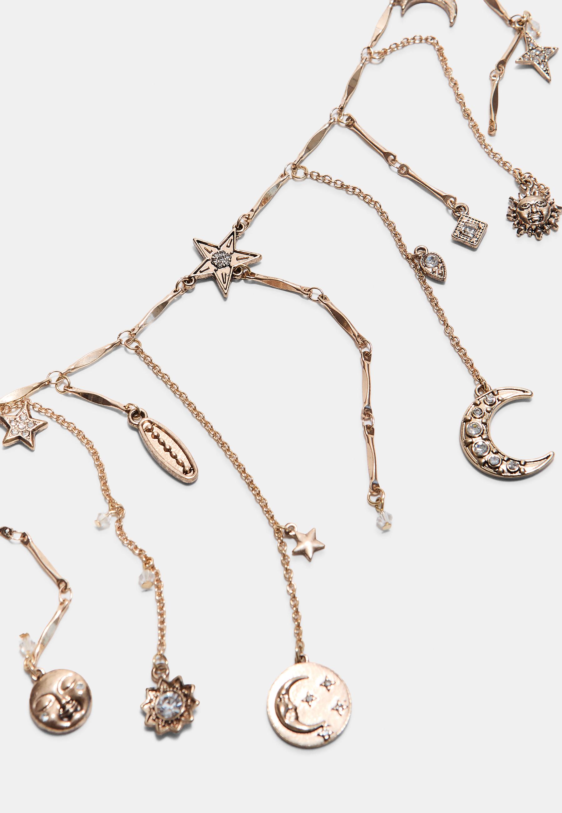 Moon and star multi-charm necklace — Gold