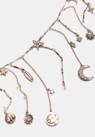 Moon and star multi-charm necklace — Gold 3