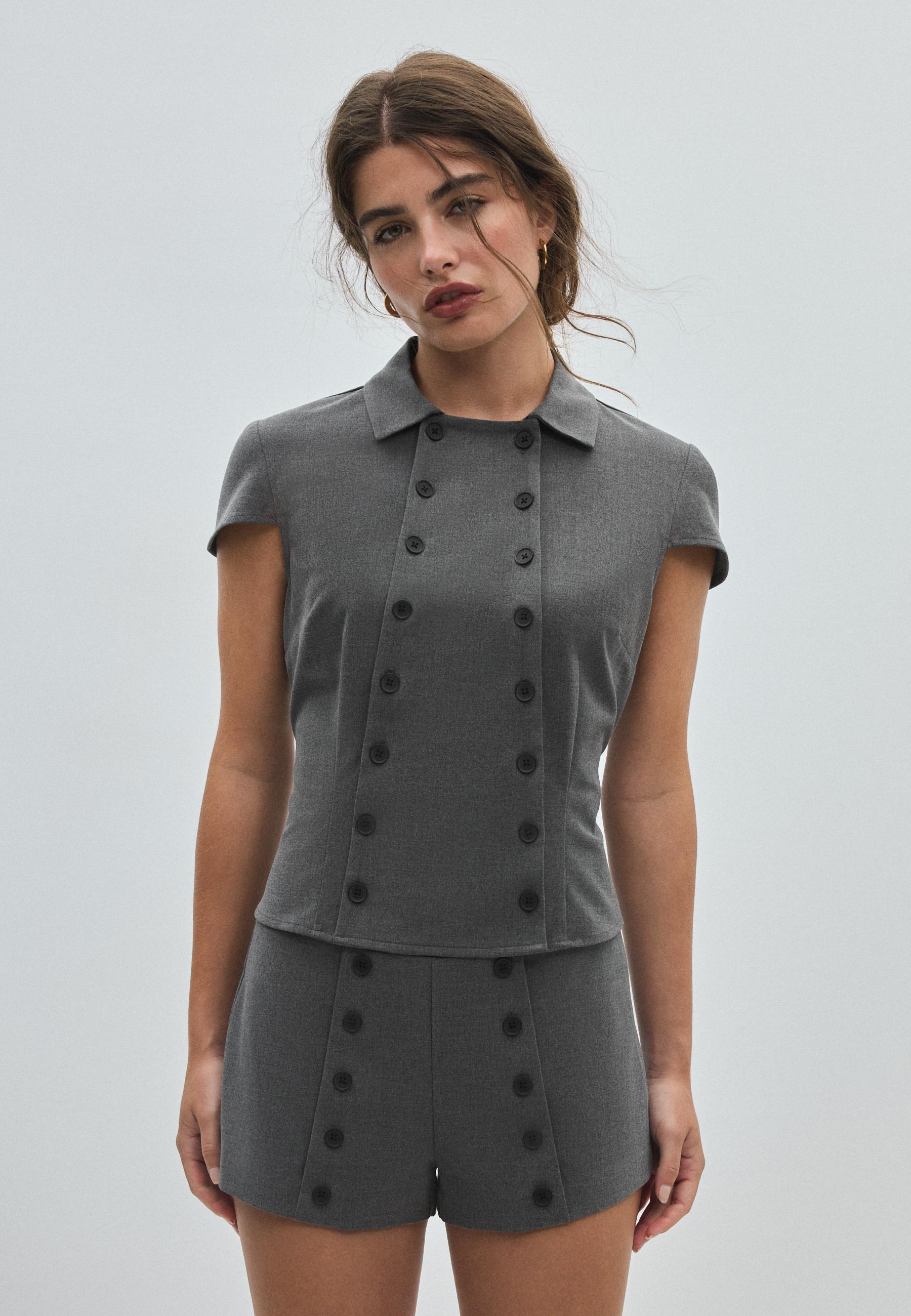 Double-breasted short sleeve shirt — Dark grey