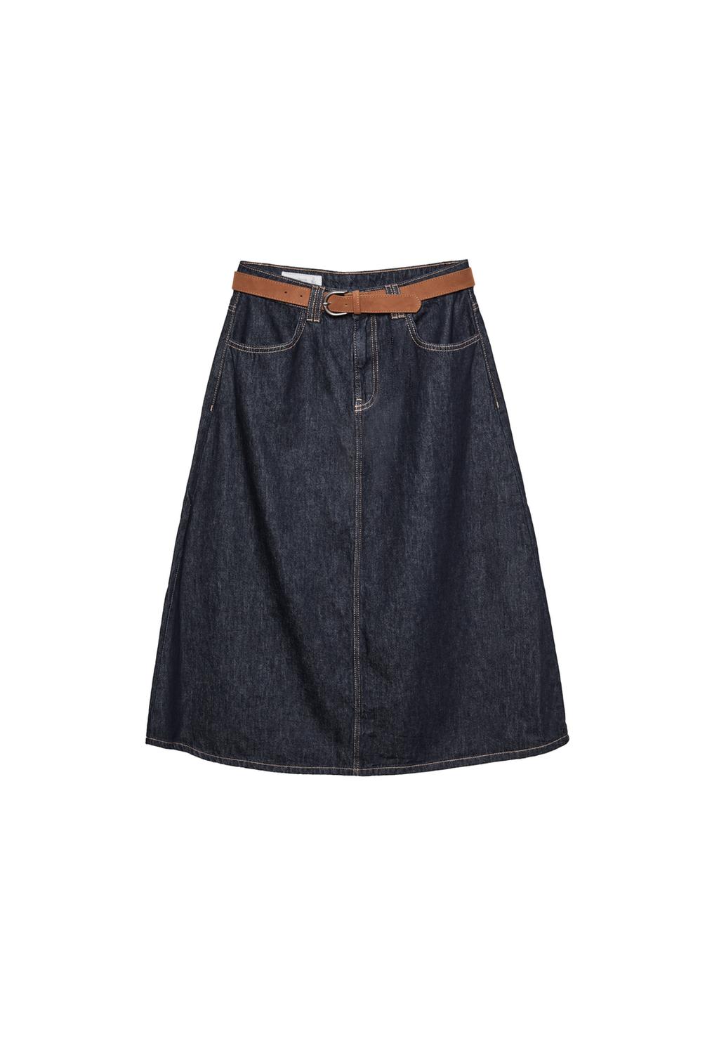 Denim midirok met riem