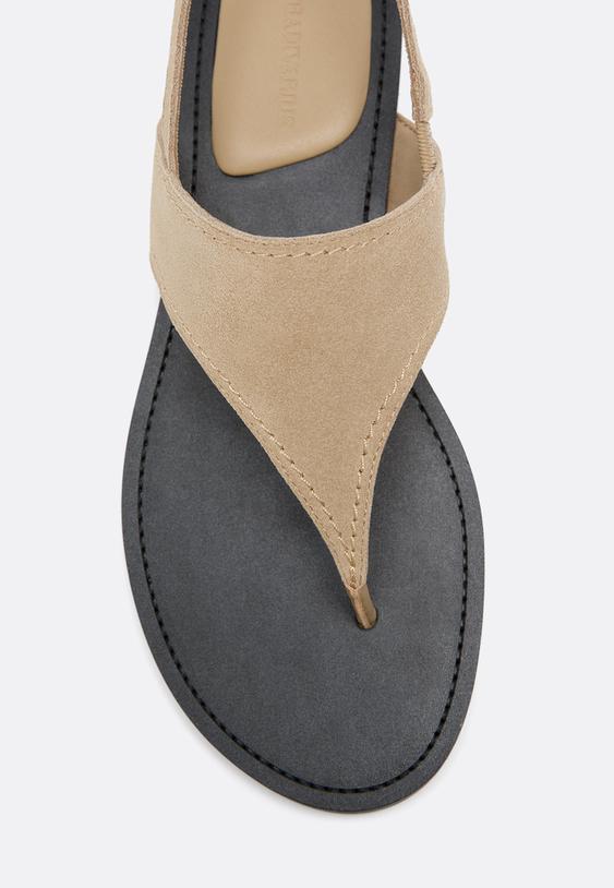 Stradivarius Flat Leather Thong Sandals Beige 2