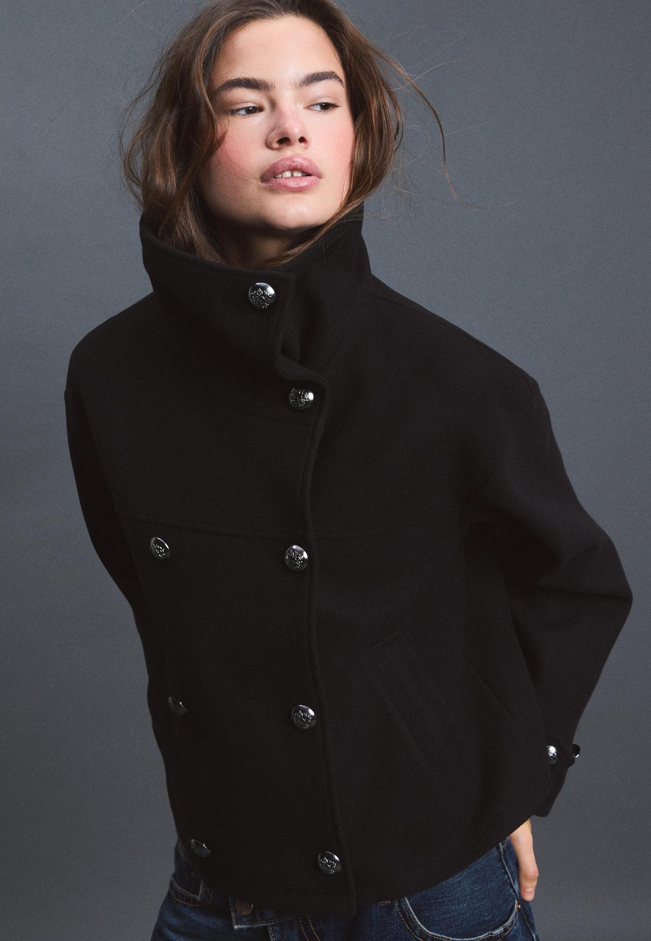 Short shawl neck coat — Black