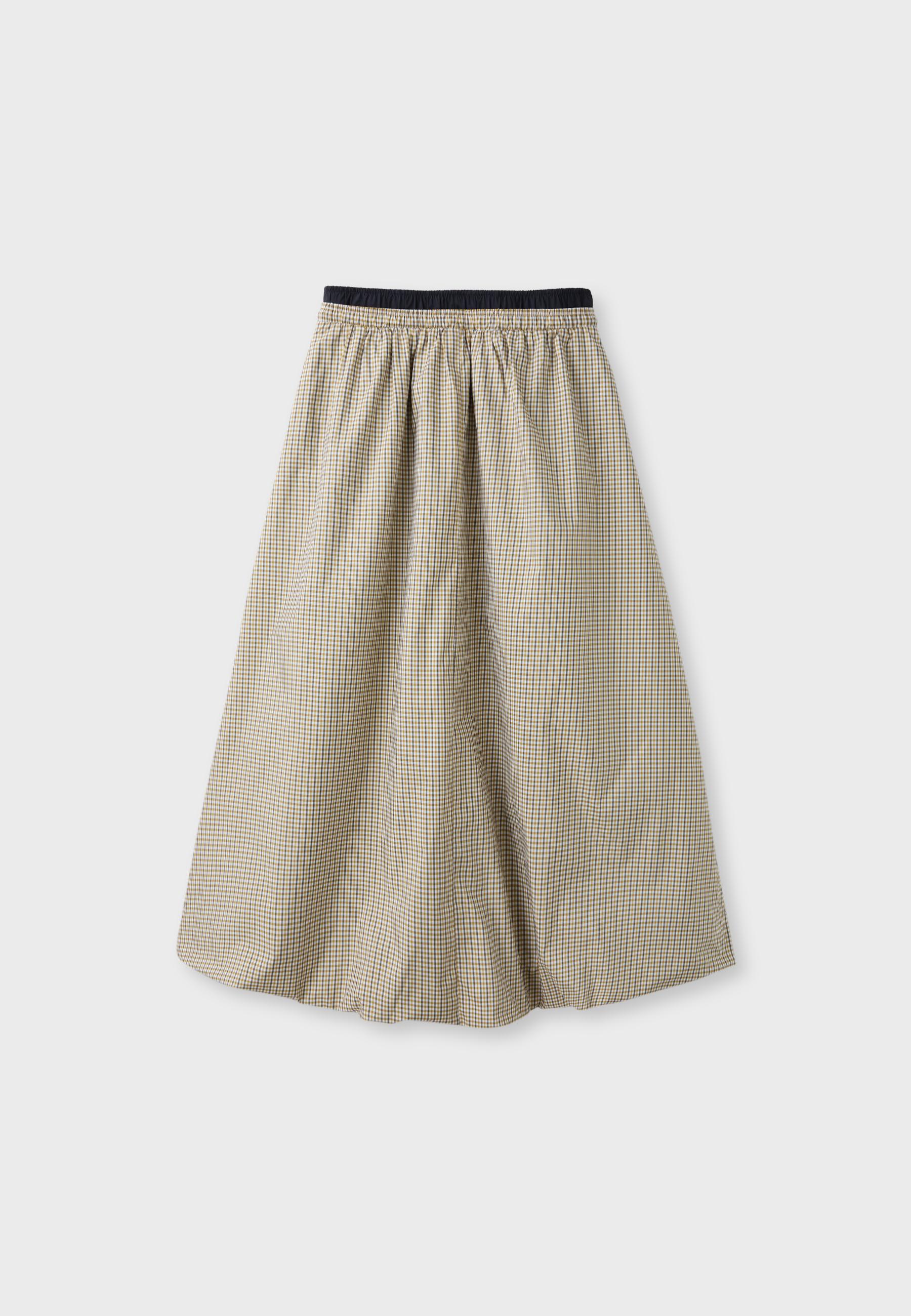 Check print balloon maxi skirt — Beige