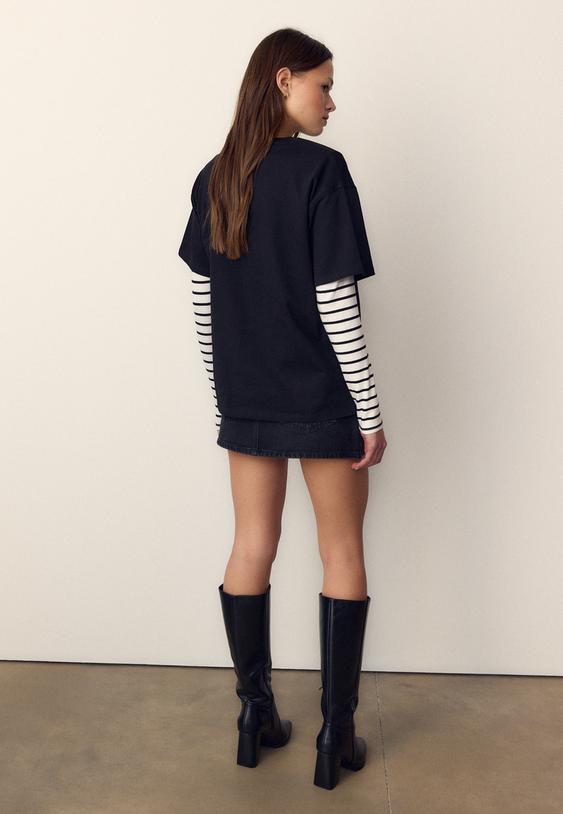 Stradivarius Oversize Printed T-Shirt Black M