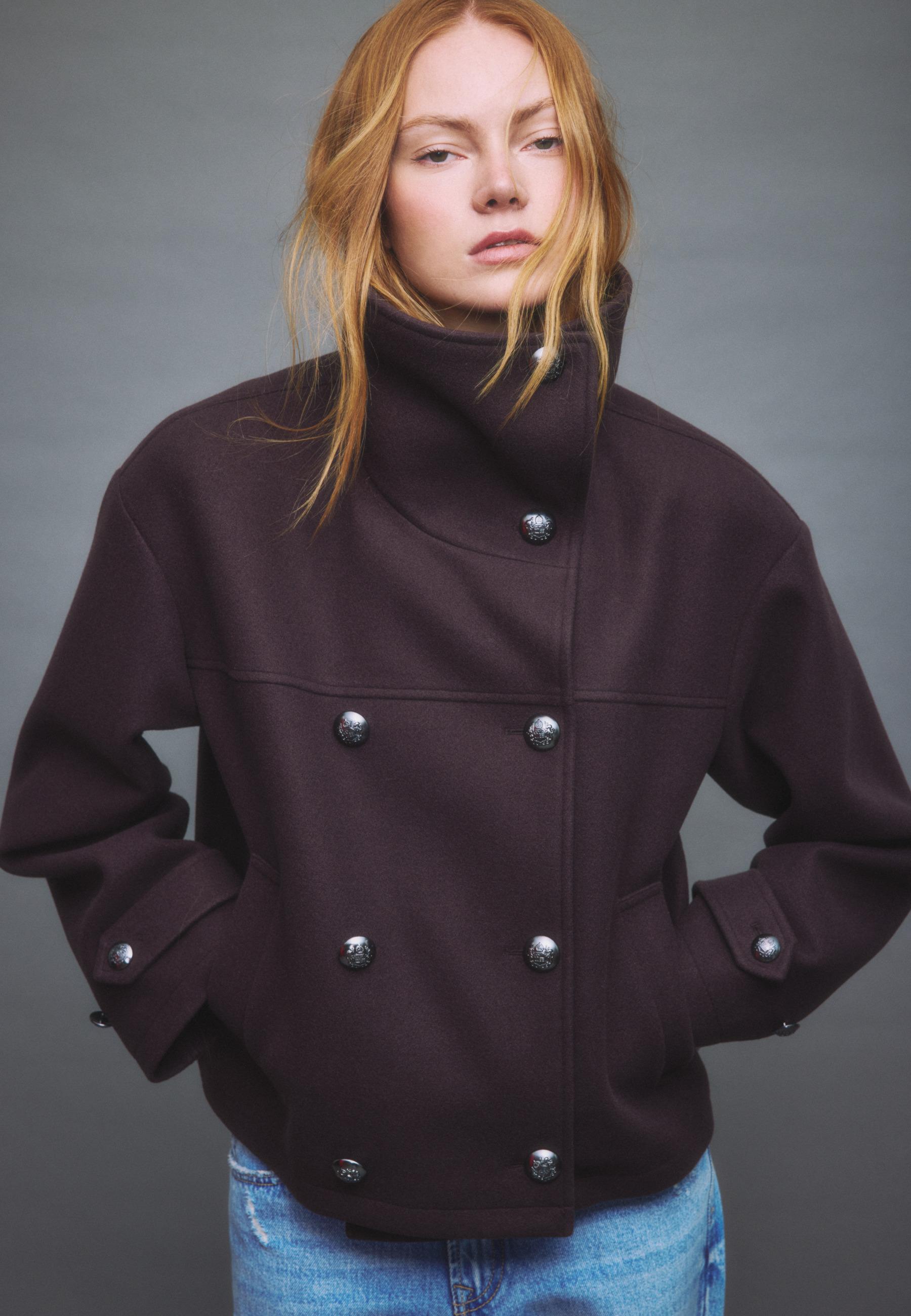 Soft-touch crossover high neck jacket - Women's Trench and coats