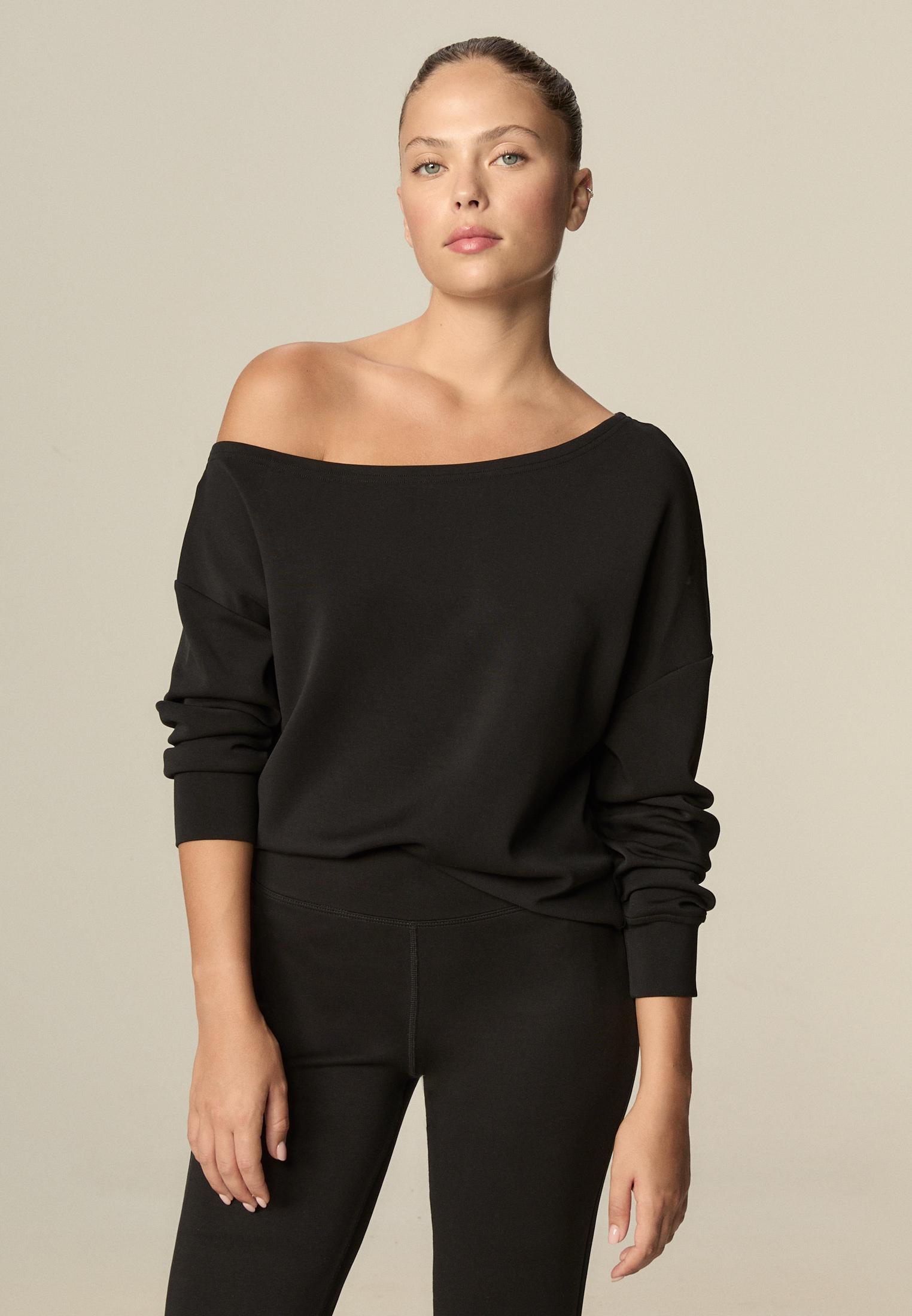 Soft-touch off-the-shoulder sweatshirt — Black