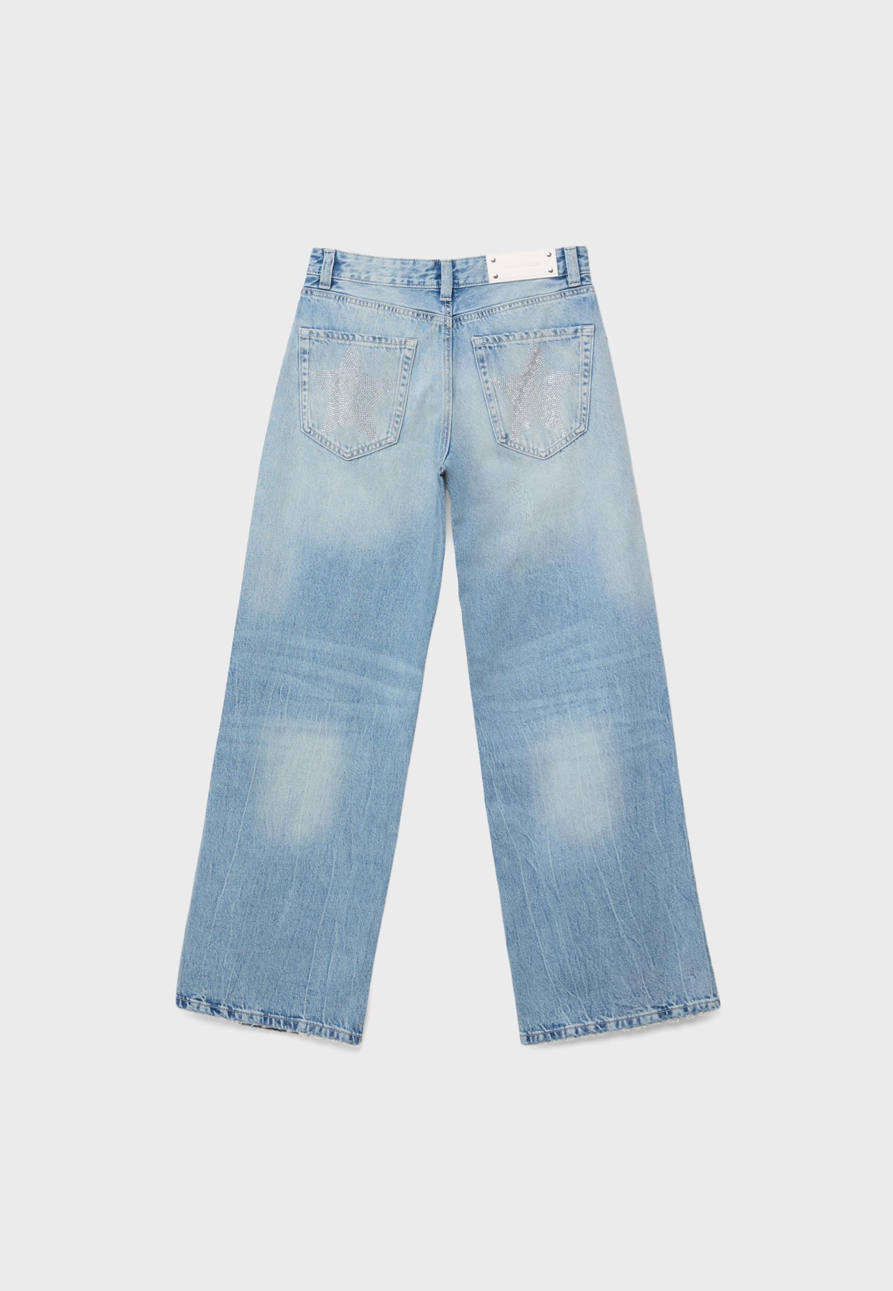 Low-rise wide-leg jeans with star detail — OVERDYED BLUE DENIM