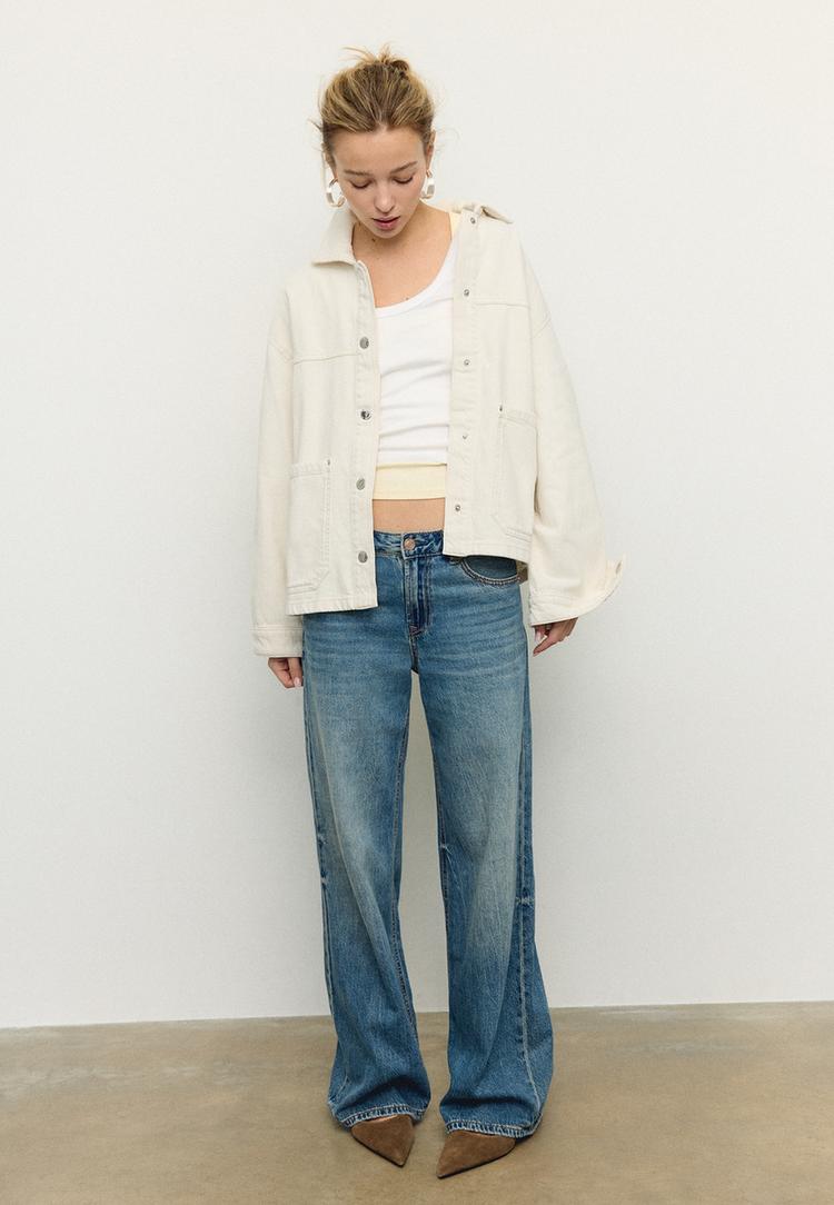 Stradivarius Τζάκετ Με Κολλητές Τσέπες Βανίλια Xs