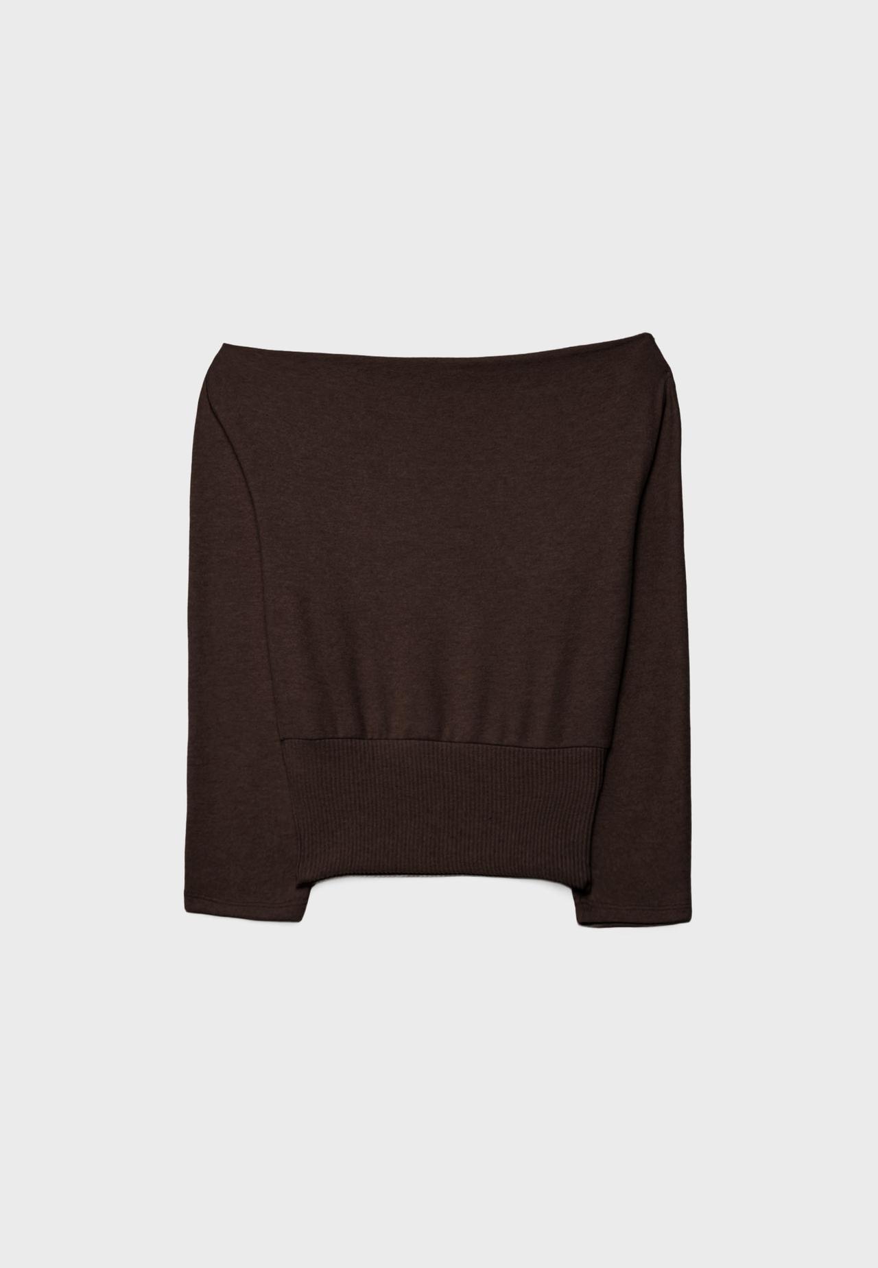 Boat neck T-shirt with waistband — Brown