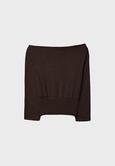 Boat neck T-shirt with waistband — Brown 8