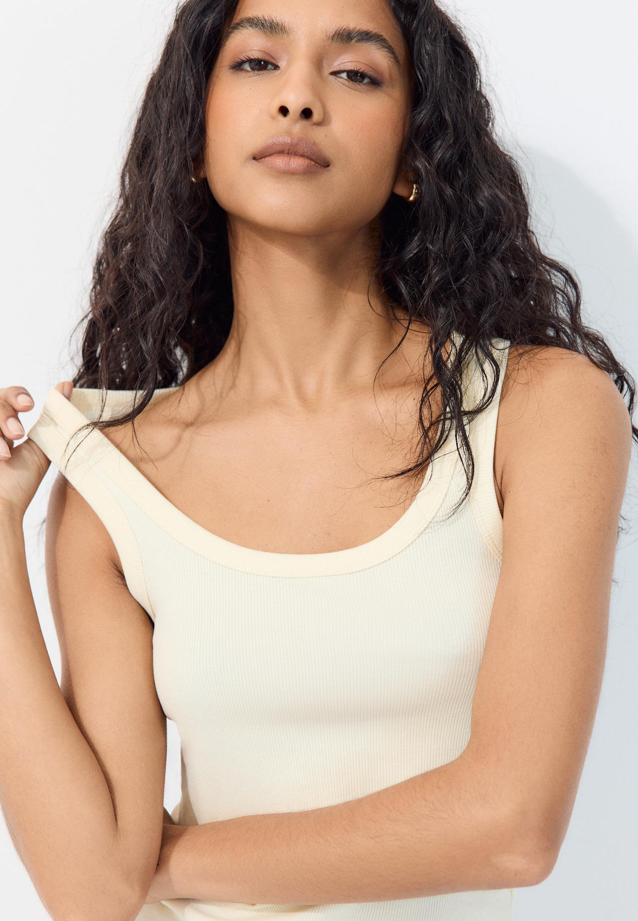 Cotton ribbed racerback T-shirt — Pastel yellow