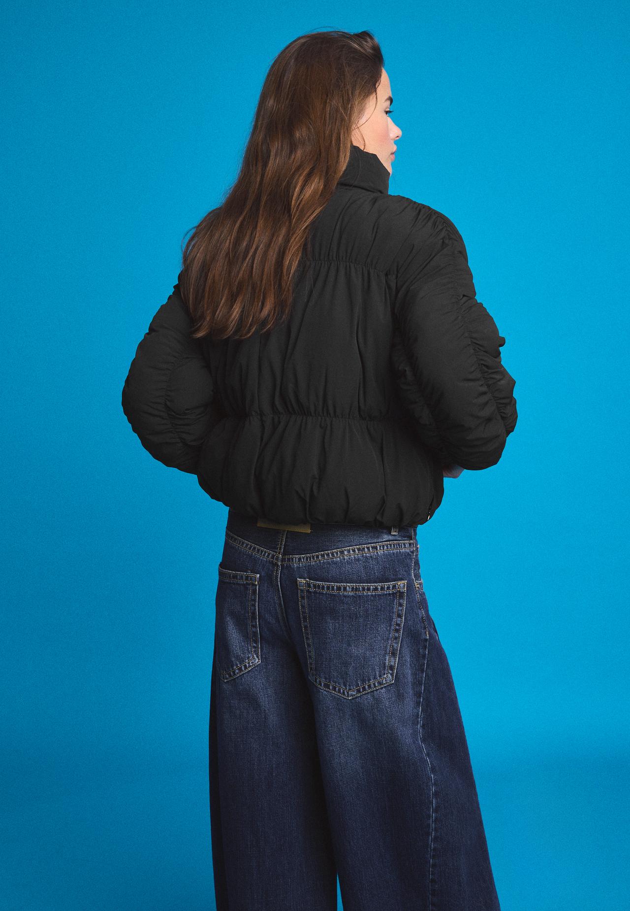 Padded high neck ruched jacket — Black