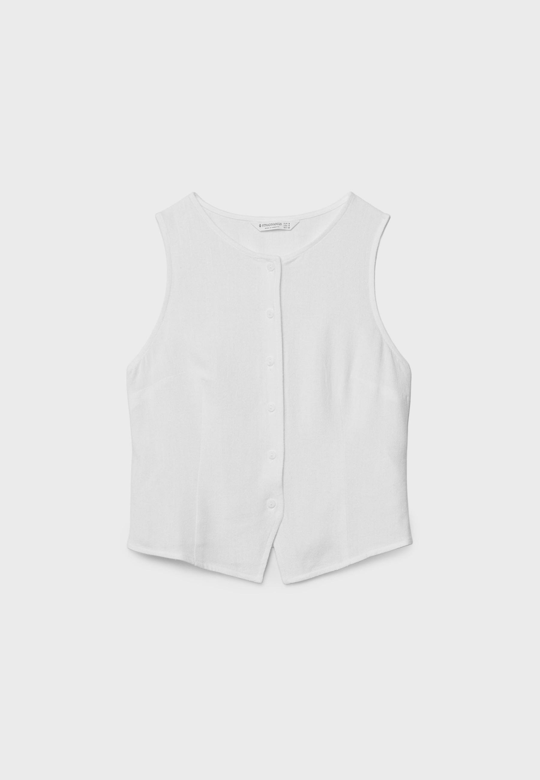 Sleeveless buttoned top — White