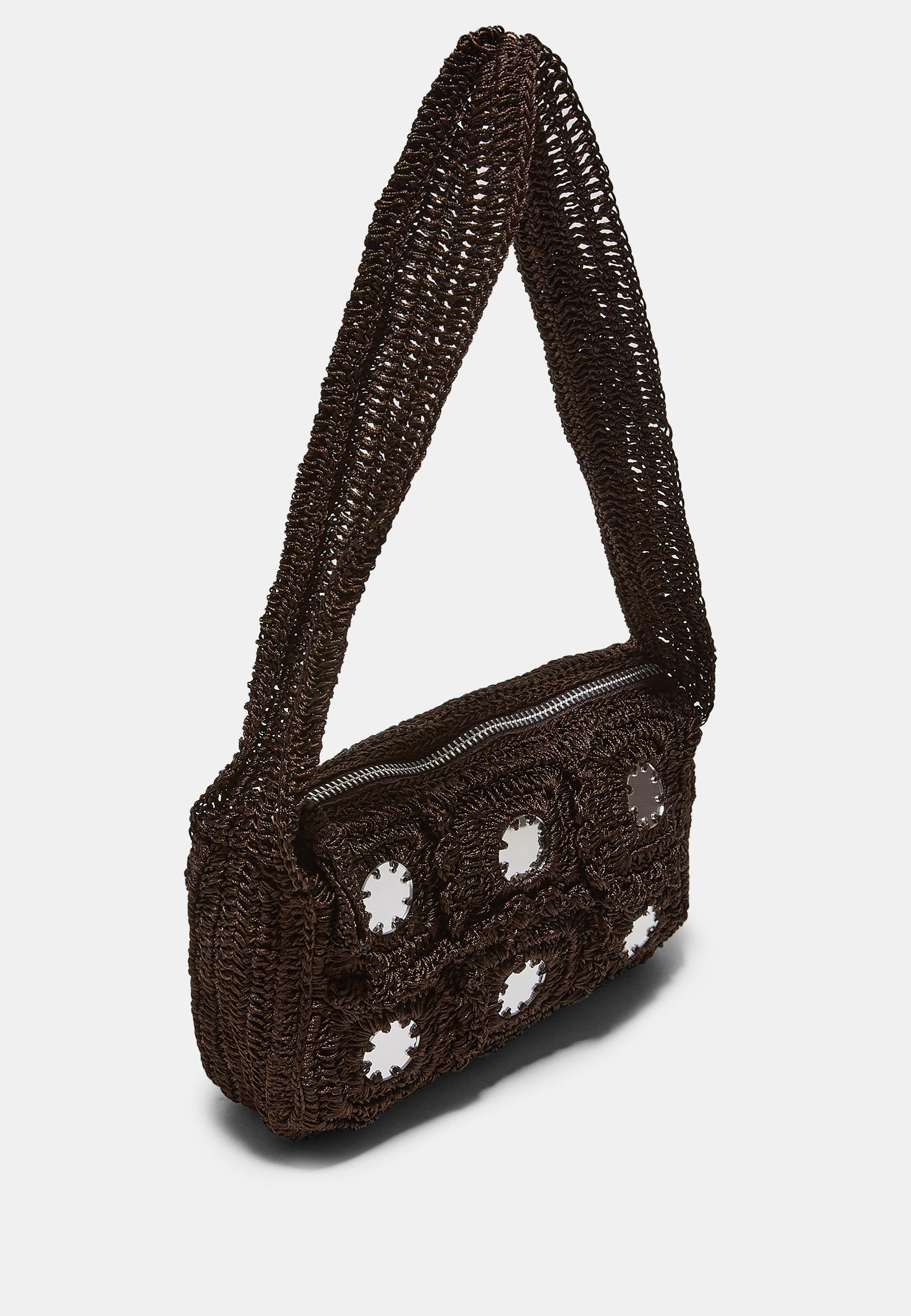 Crochet shoulder bag with mirrors — Brown