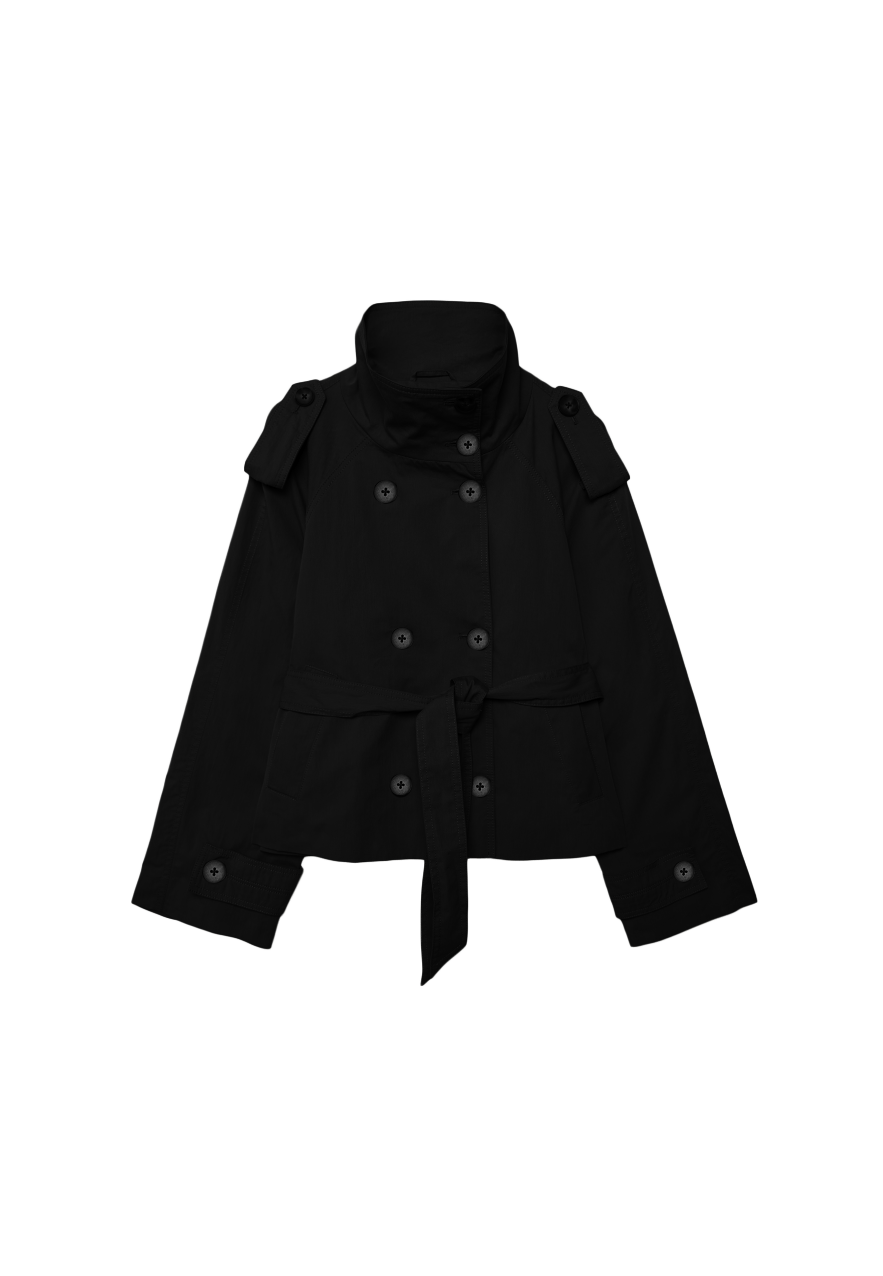 High neck belted trench coat — Black